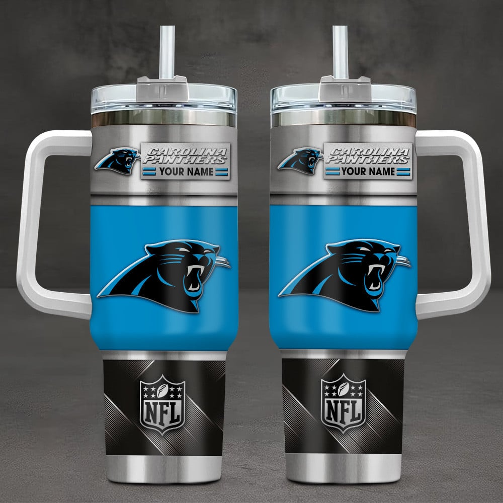 Carolina Panthers NFL Custom Stanley Quencher 40oz Stainless Steel Tumbler With Handle