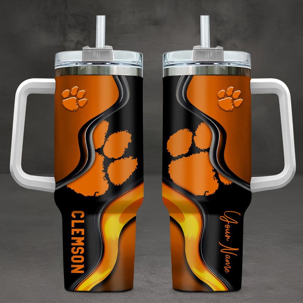 Clemson Tigers NCAA Custom Stanley Quencher 40oz Stainless Steel Tumbler With Handle