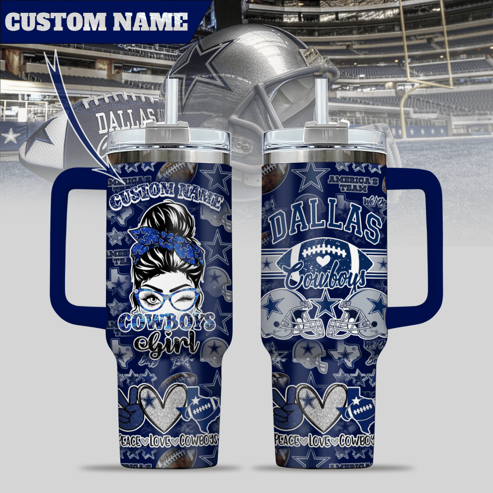 Dallas Cowboys NFL Custom Stanley Quencher 40oz Stainless Steel Tumbler With Handle