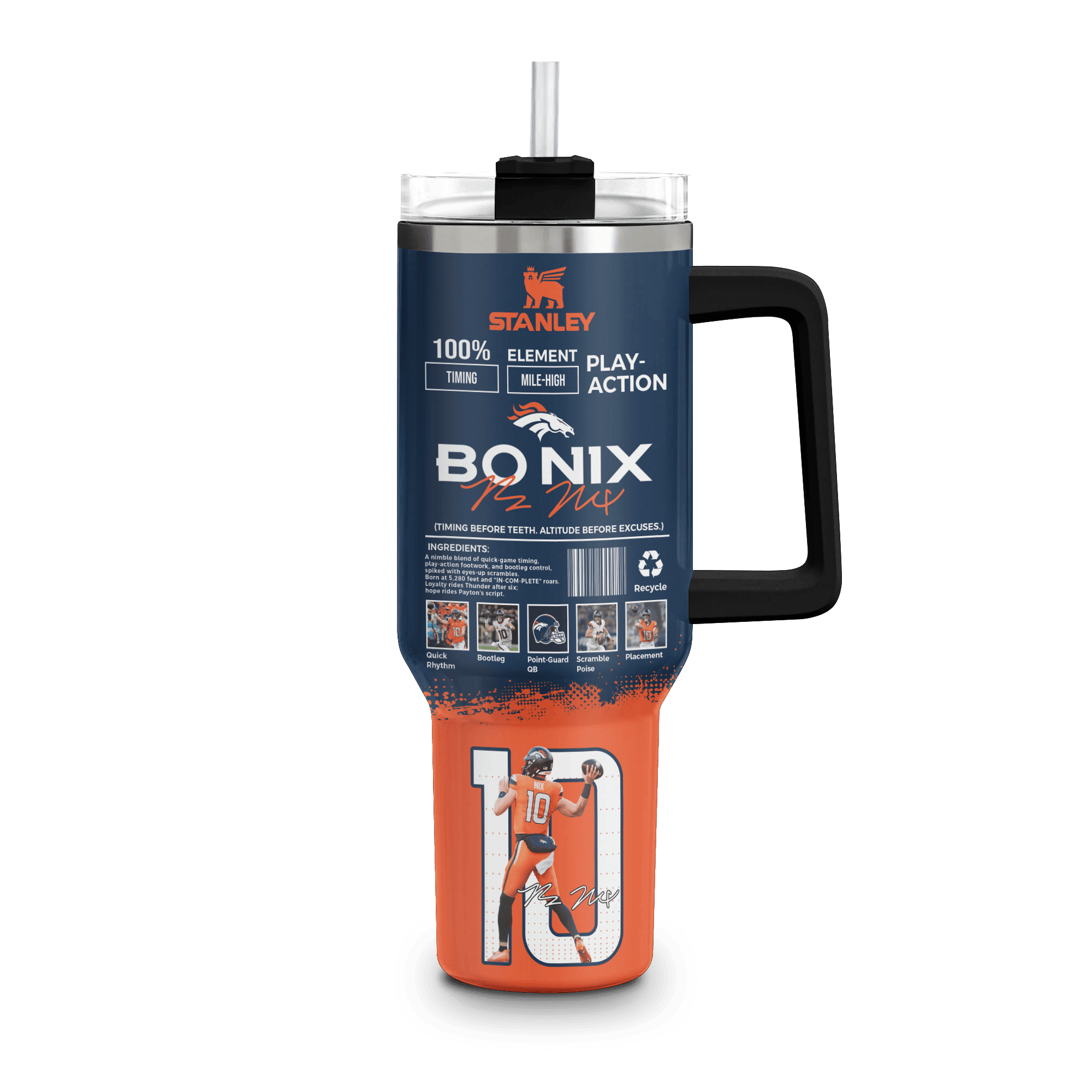 Denver Broncos NFL Custom Stanley Quencher 40oz Stainless Steel Tumbler With Handle