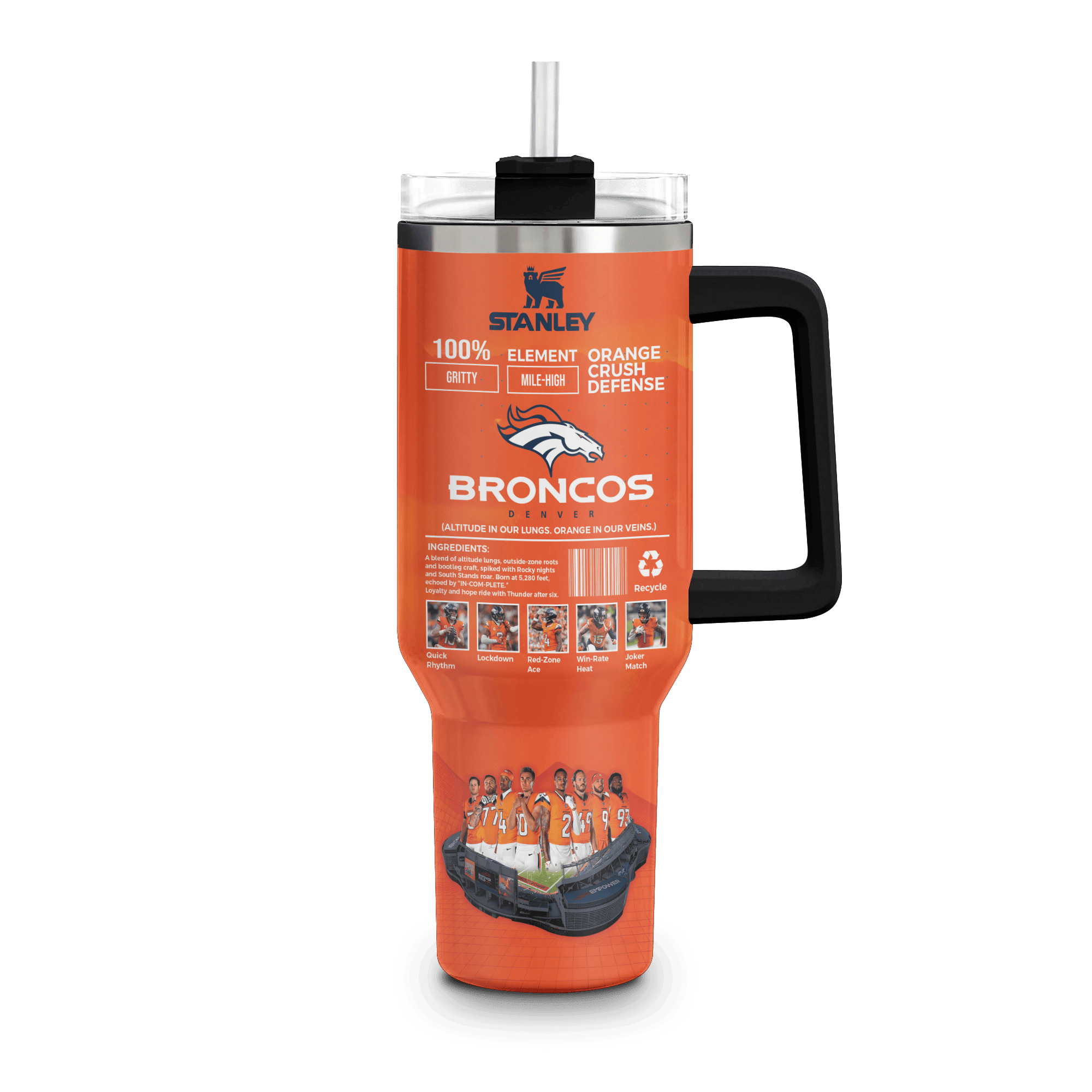 Denver Broncos NFL Custom Stanley Quencher 40oz Stainless Steel Tumbler With Handle