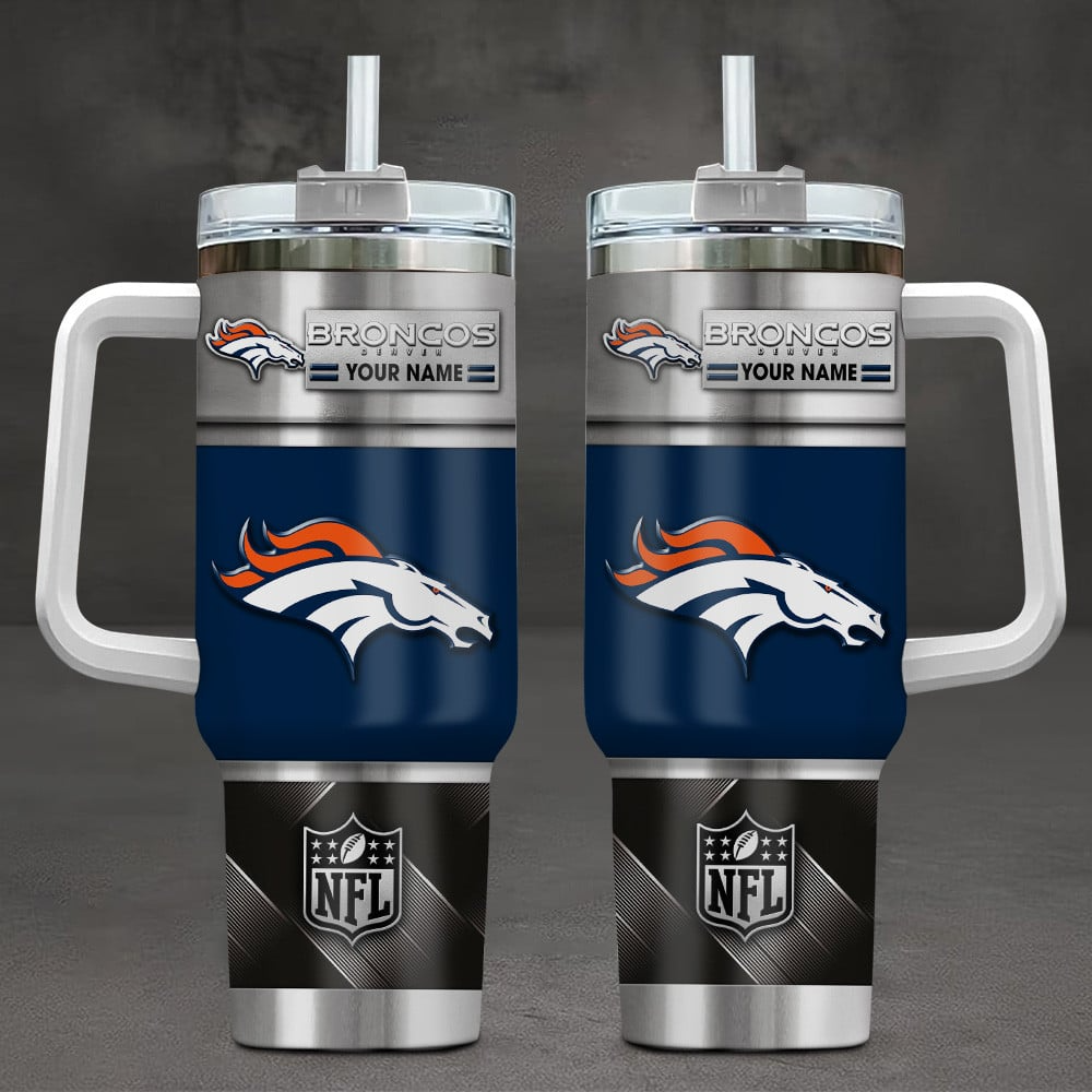 Denver Broncos NFL Custom Stanley Quencher 40oz Stainless Steel Tumbler With Handle