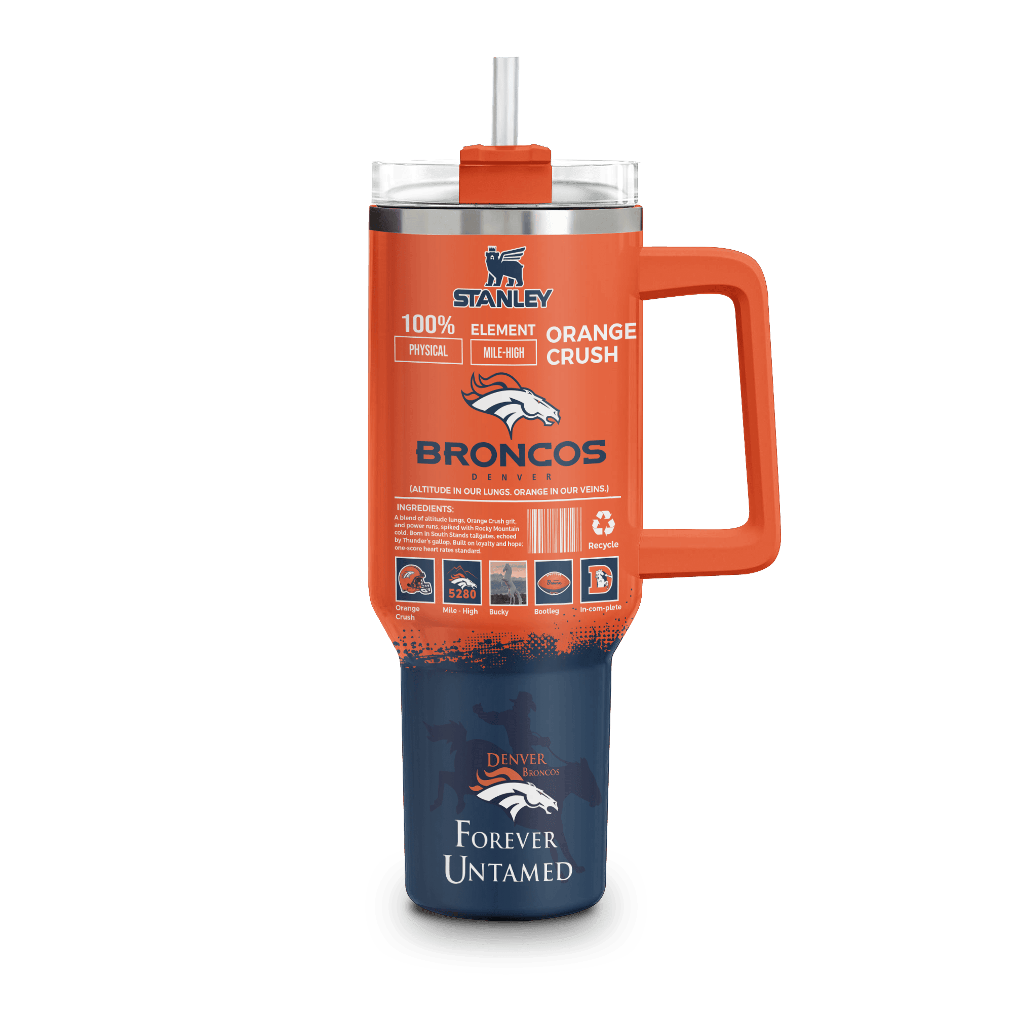 Denver Broncos NFL Custom Stanley Quencher 40oz Stainless Steel Tumbler With Handle
