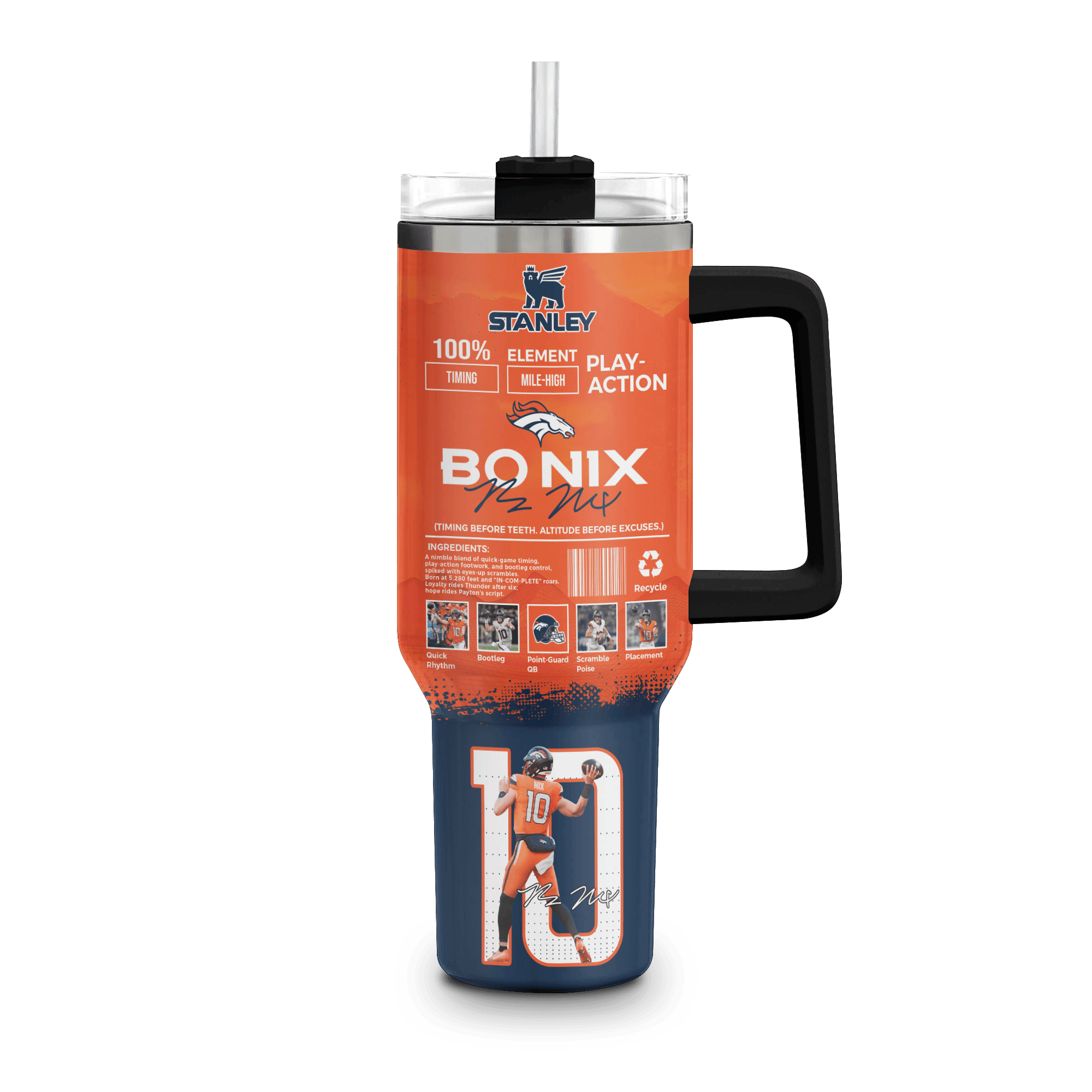 Denver Broncos NFL Custom Stanley Quencher 40oz Stainless Steel Tumbler With Handle