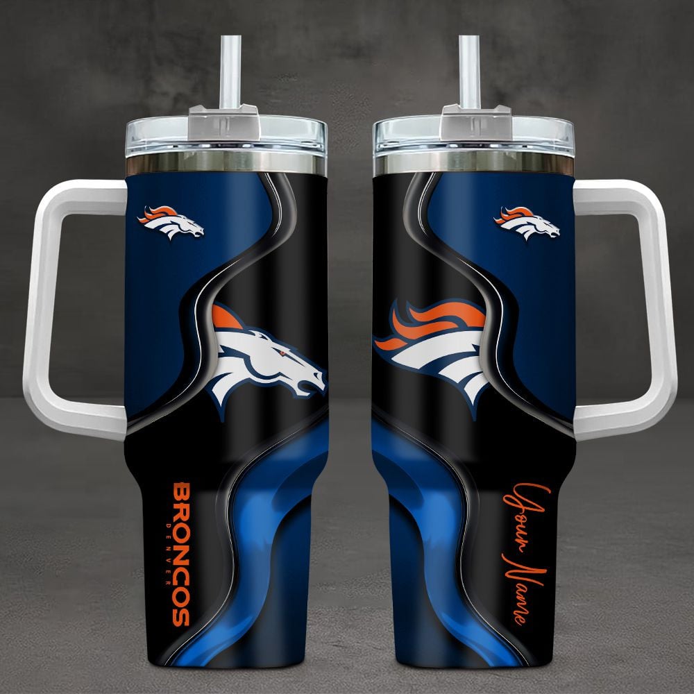 Denver Broncos NFL Custom Stanley Quencher 40oz Stainless Steel Tumbler With Handle