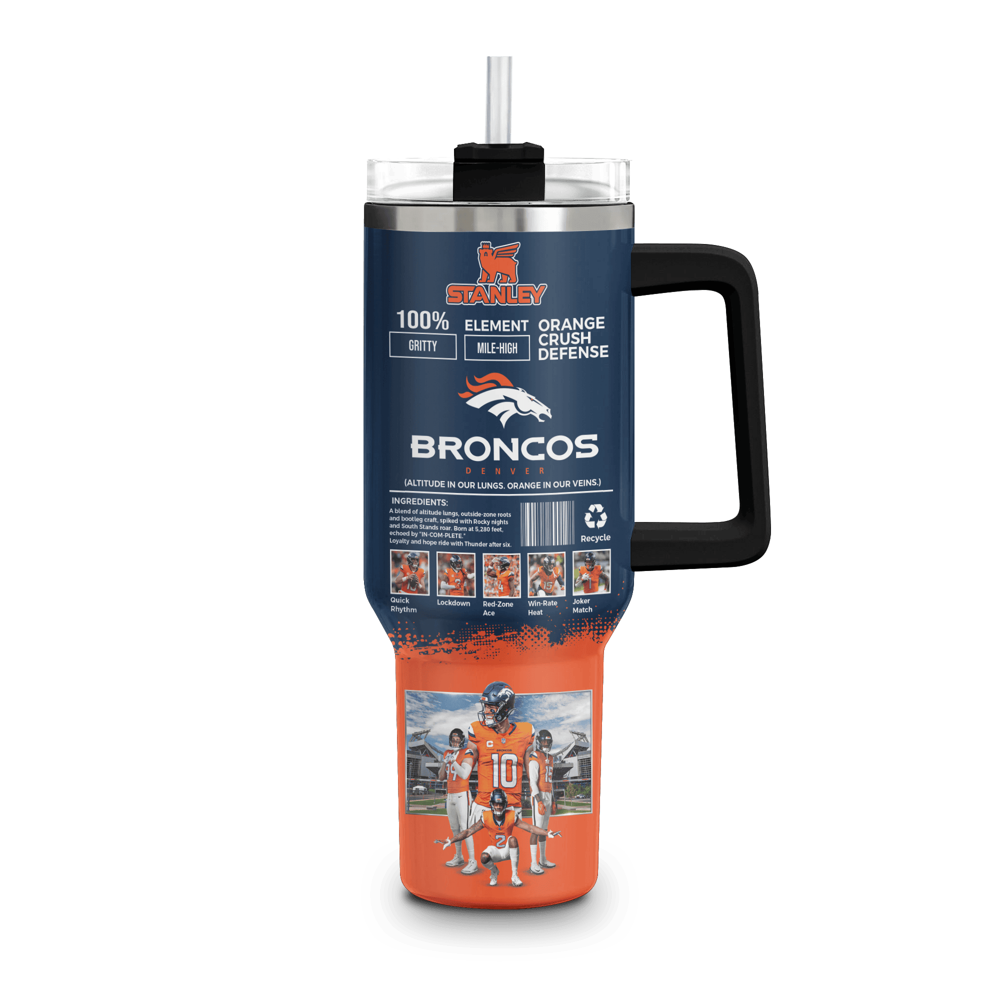 Denver Broncos NFL Custom Stanley Quencher 40oz Stainless Steel Tumbler With Handle