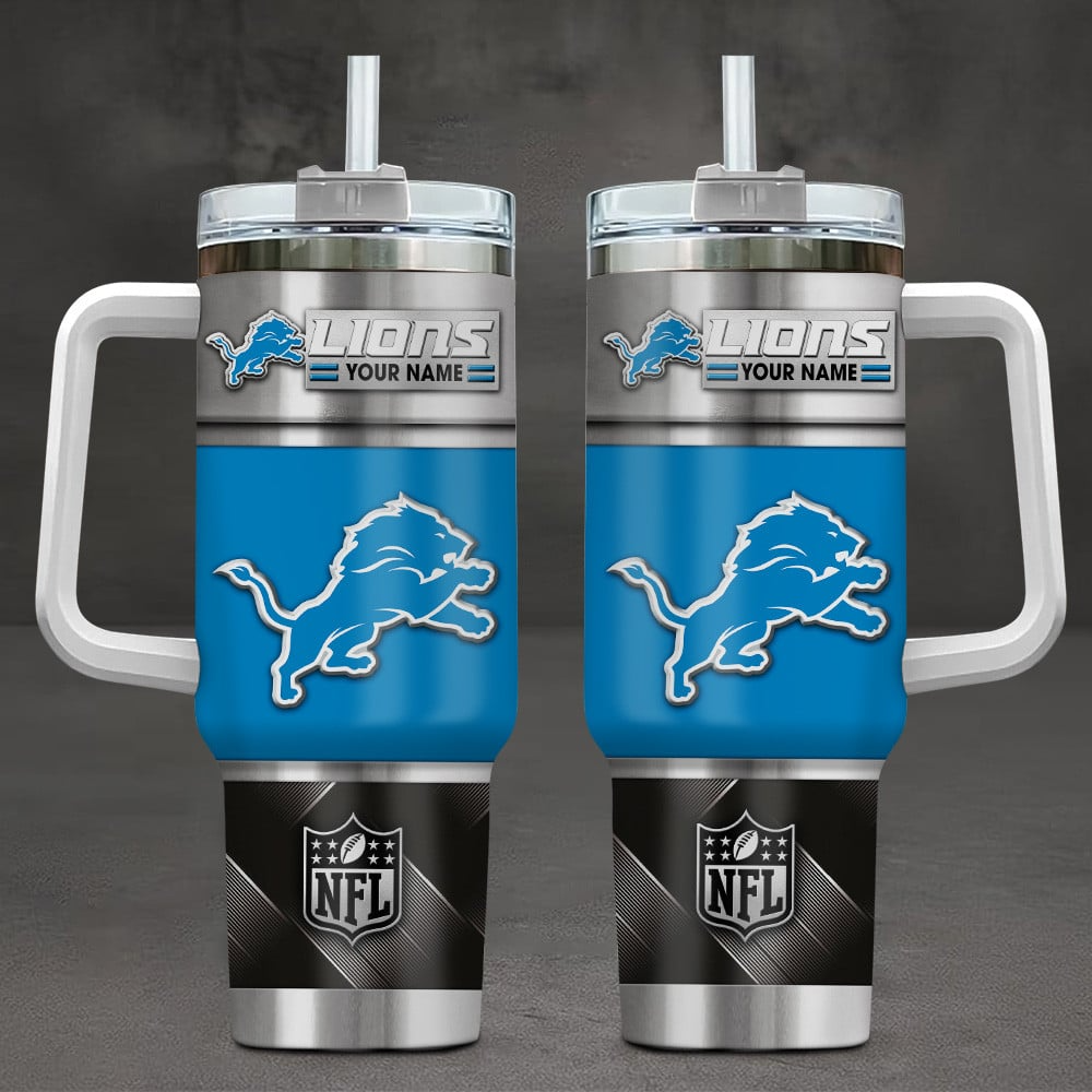 Detroit Lions NFL Custom Stanley Quencher 40oz Stainless Steel Tumbler With Handle