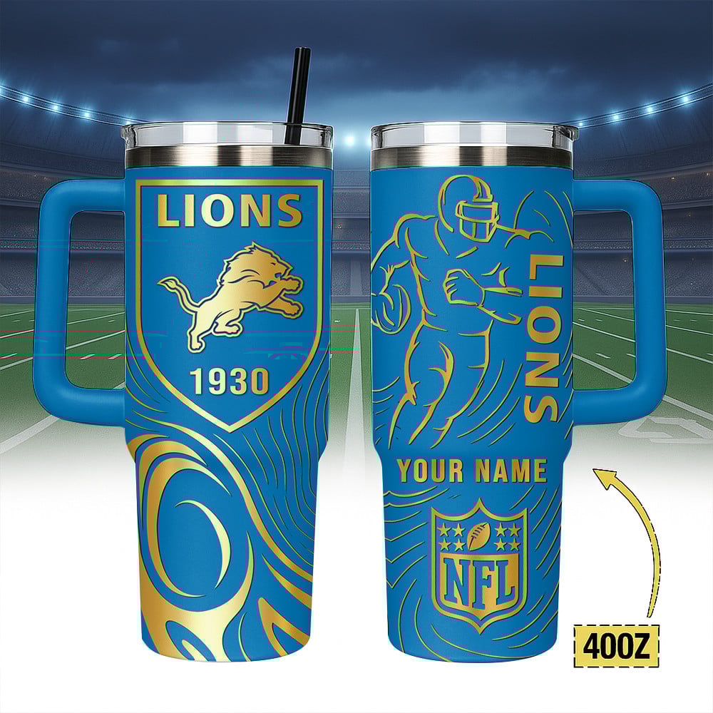 Detroit Lions NFL Custom Stanley Quencher 40oz Stainless Steel Tumbler With Handle