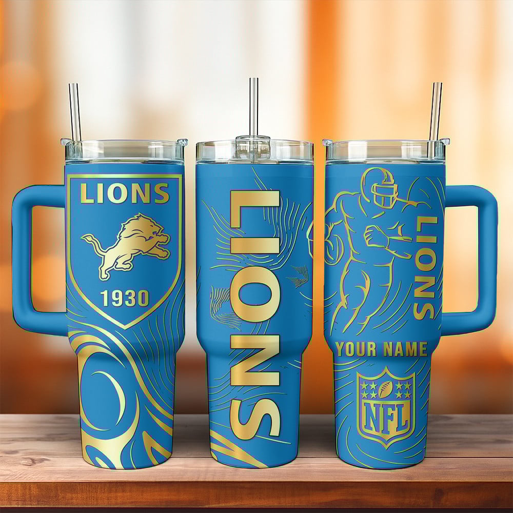 Detroit Lions NFL Custom Stanley Quencher 40oz Stainless Steel Tumbler With Handle