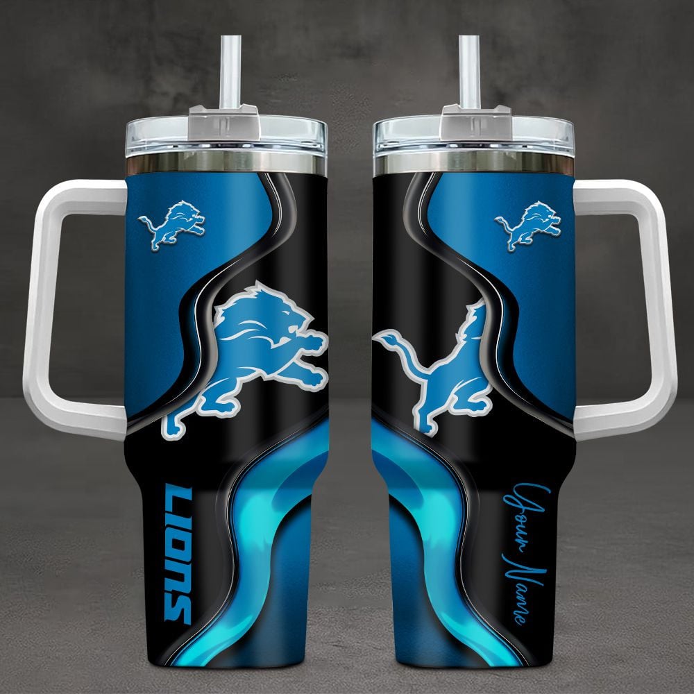 Detroit Lions NFL Custom Stanley Quencher 40oz Stainless Steel Tumbler With Handle