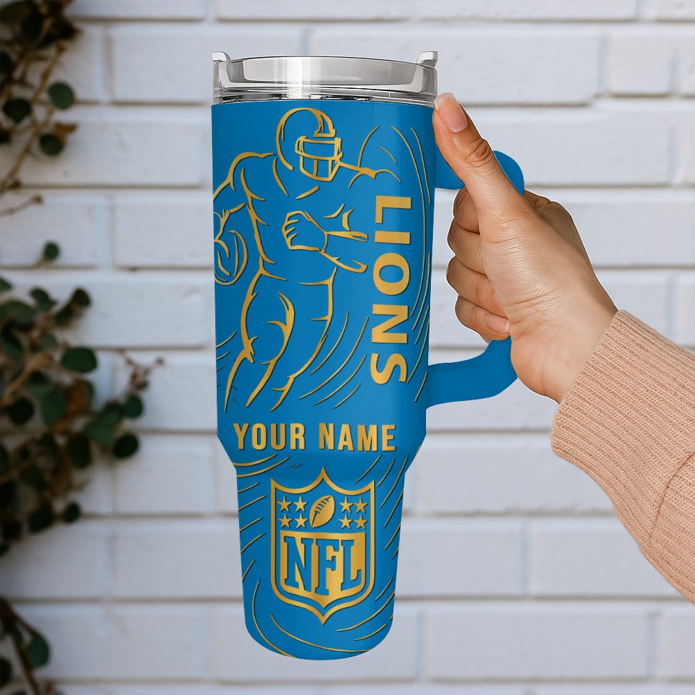 Detroit Lions NFL Custom Stanley Quencher 40oz Stainless Steel Tumbler With Handle
