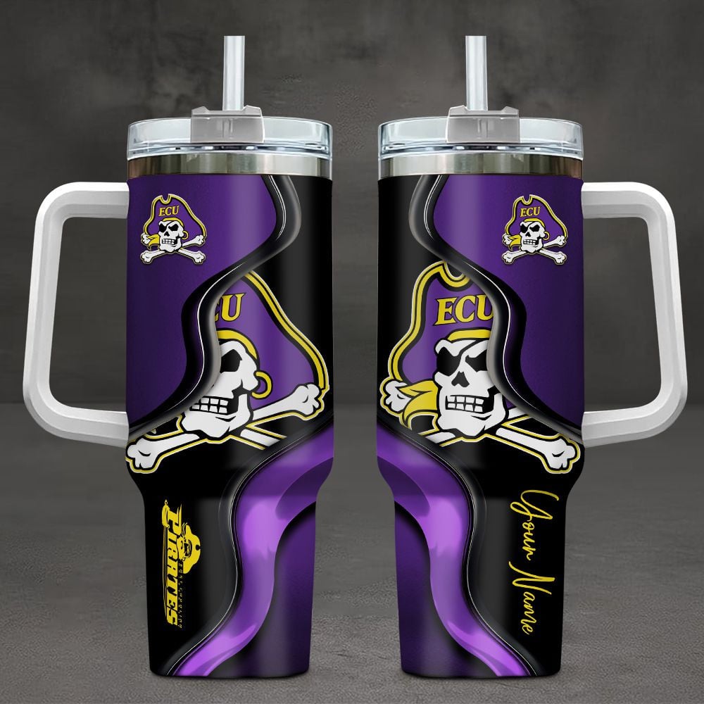 East Carolina Pirates NCAA Custom Stanley Quencher 40oz Stainless Steel Tumbler With Handle