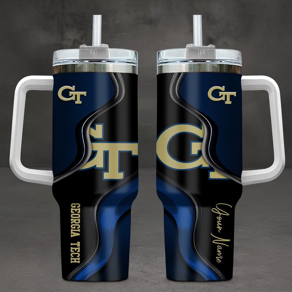 Georgia Tech Yellow Jackets NCAA Custom Stanley Quencher 40oz Stainless Steel Tumbler With Handle