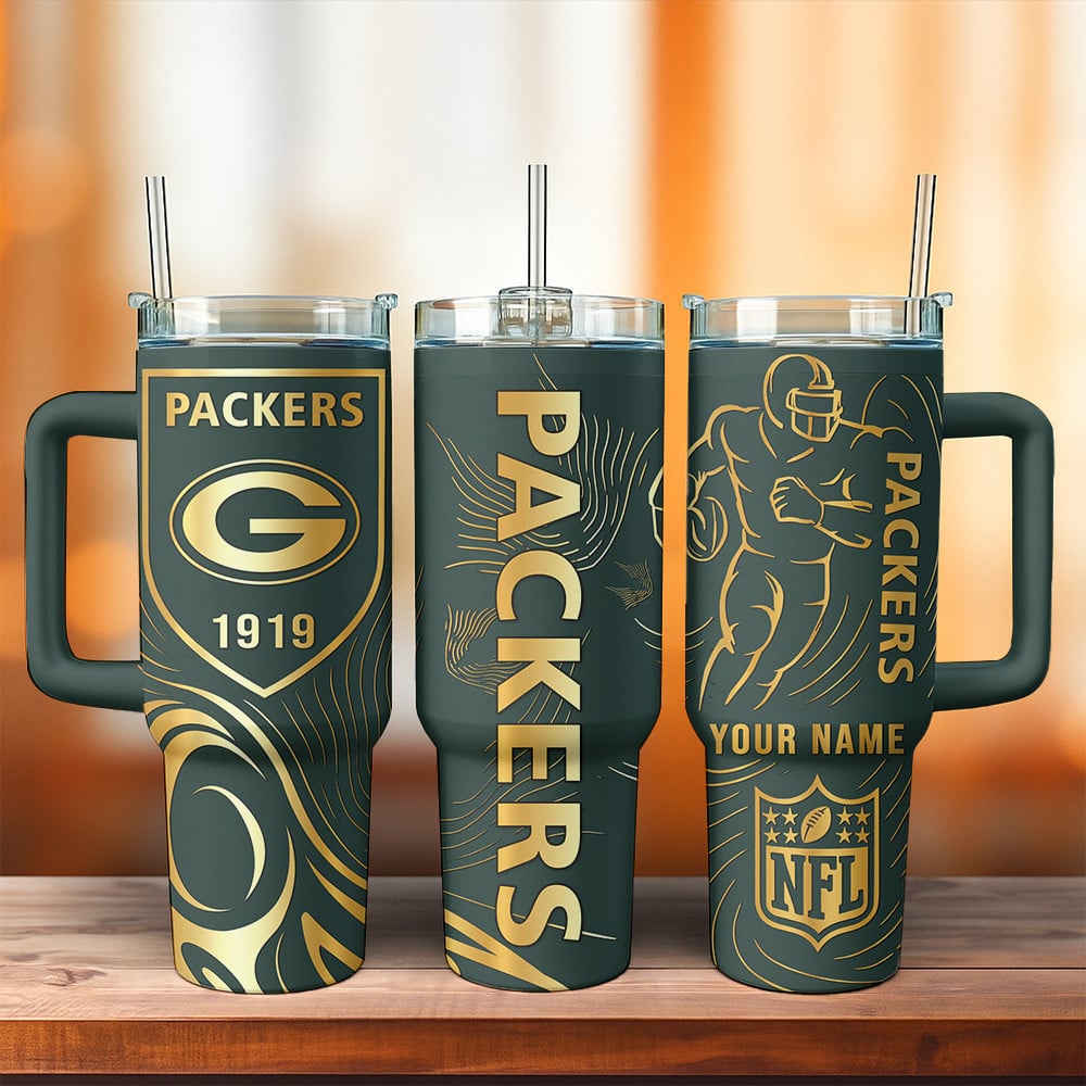 Green Bay Packers NFL Custom Stanley Quencher 40oz Stainless Steel Tumbler With Handle