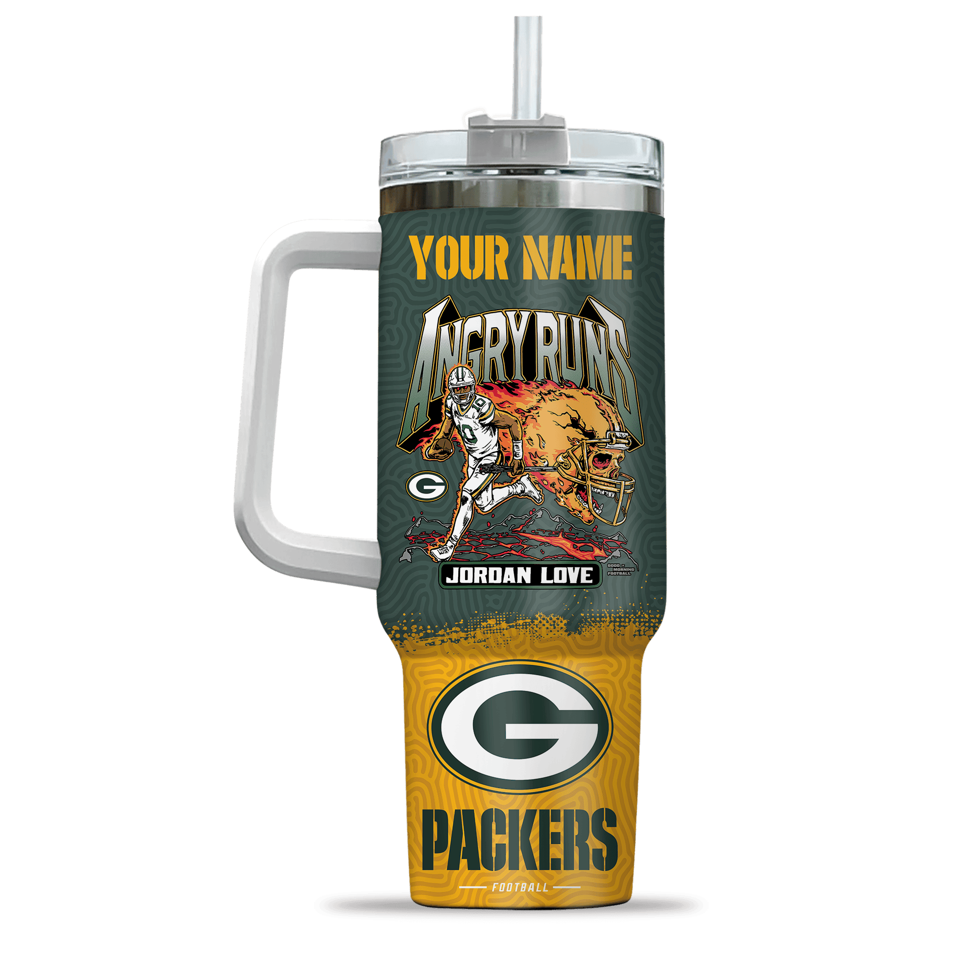 Green Bay Packers NFL Custom Stanley Quencher 40oz Stainless Steel Tumbler With Handle