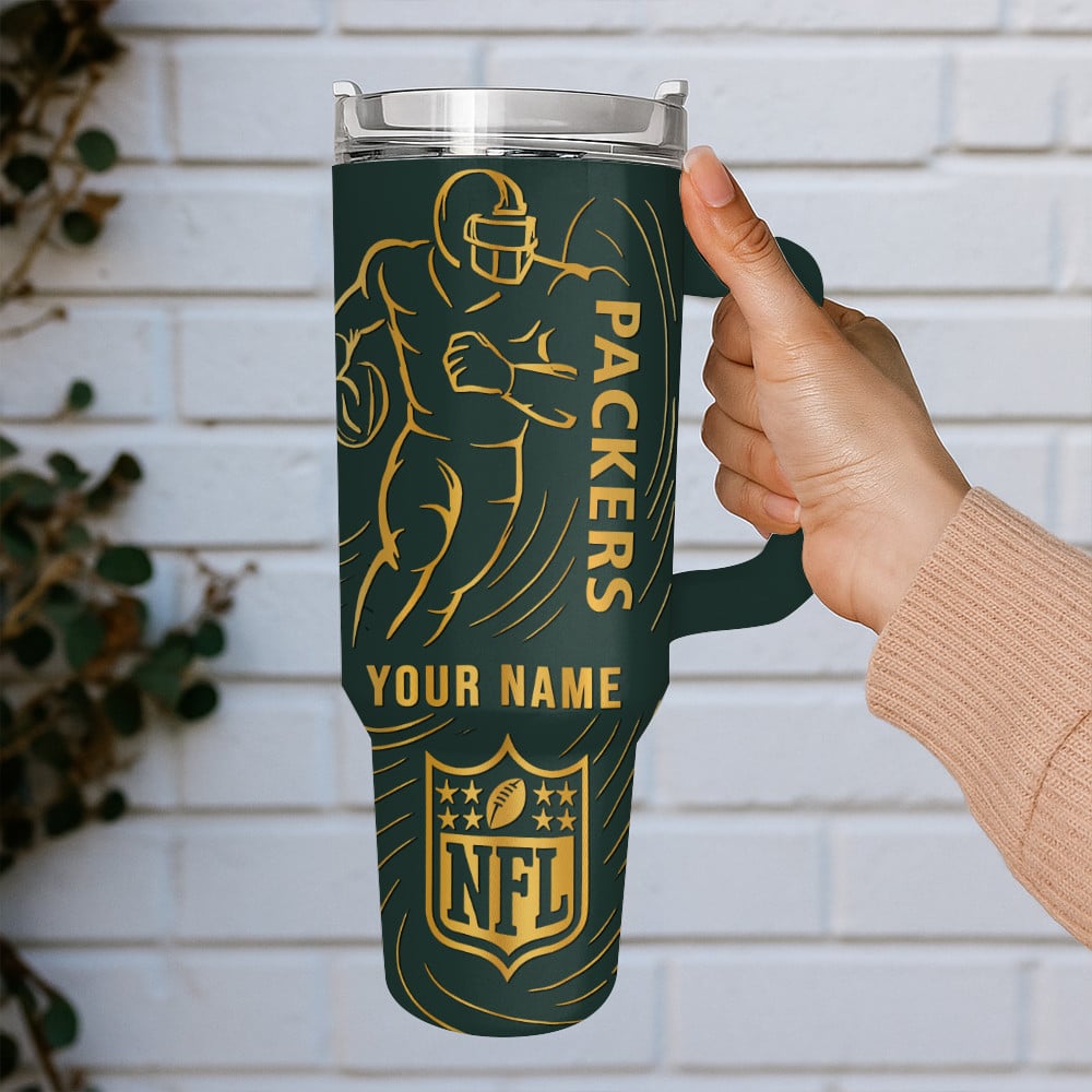 Green Bay Packers NFL Custom Stanley Quencher 40oz Stainless Steel Tumbler With Handle