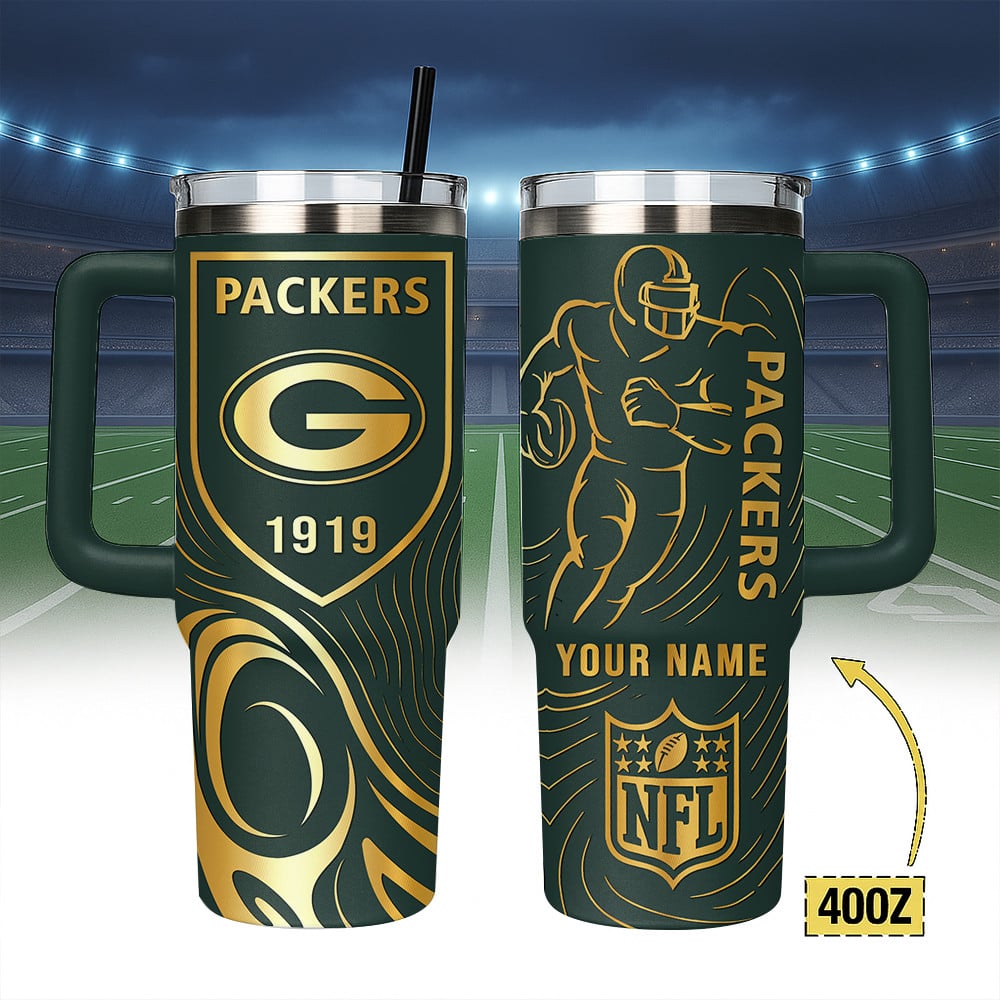 Green Bay Packers NFL Custom Stanley Quencher 40oz Stainless Steel Tumbler With Handle