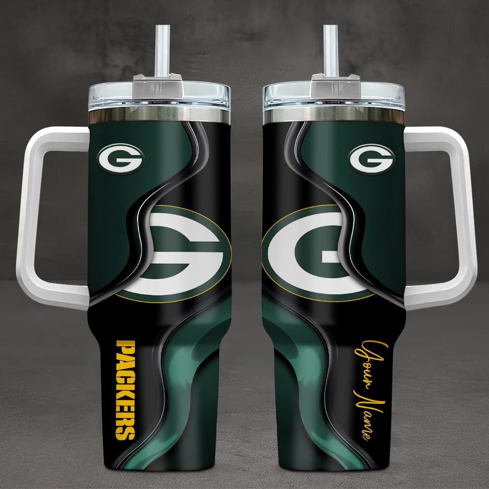 Green Bay Packers NFL Custom Stanley Quencher 40oz Stainless Steel Tumbler With Handle