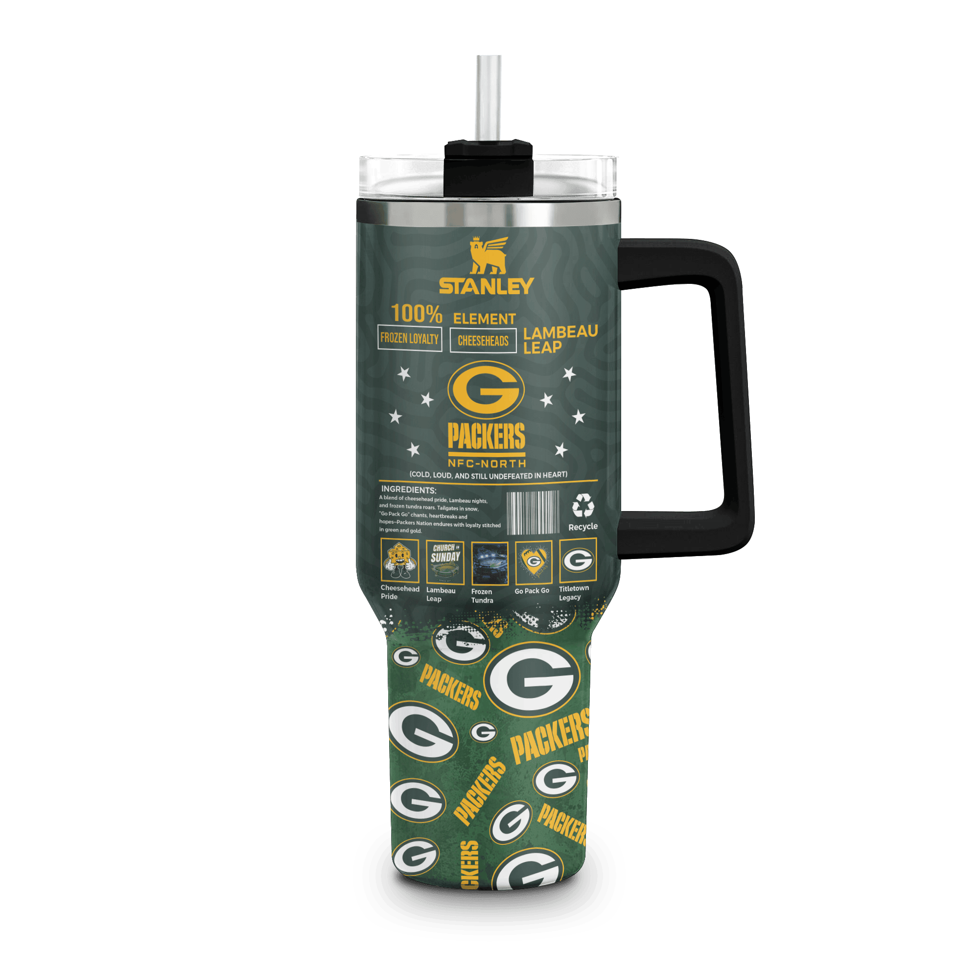 Green Bay Packers NFL Custom Stanley Quencher 40oz Stainless Steel Tumbler With Handle
