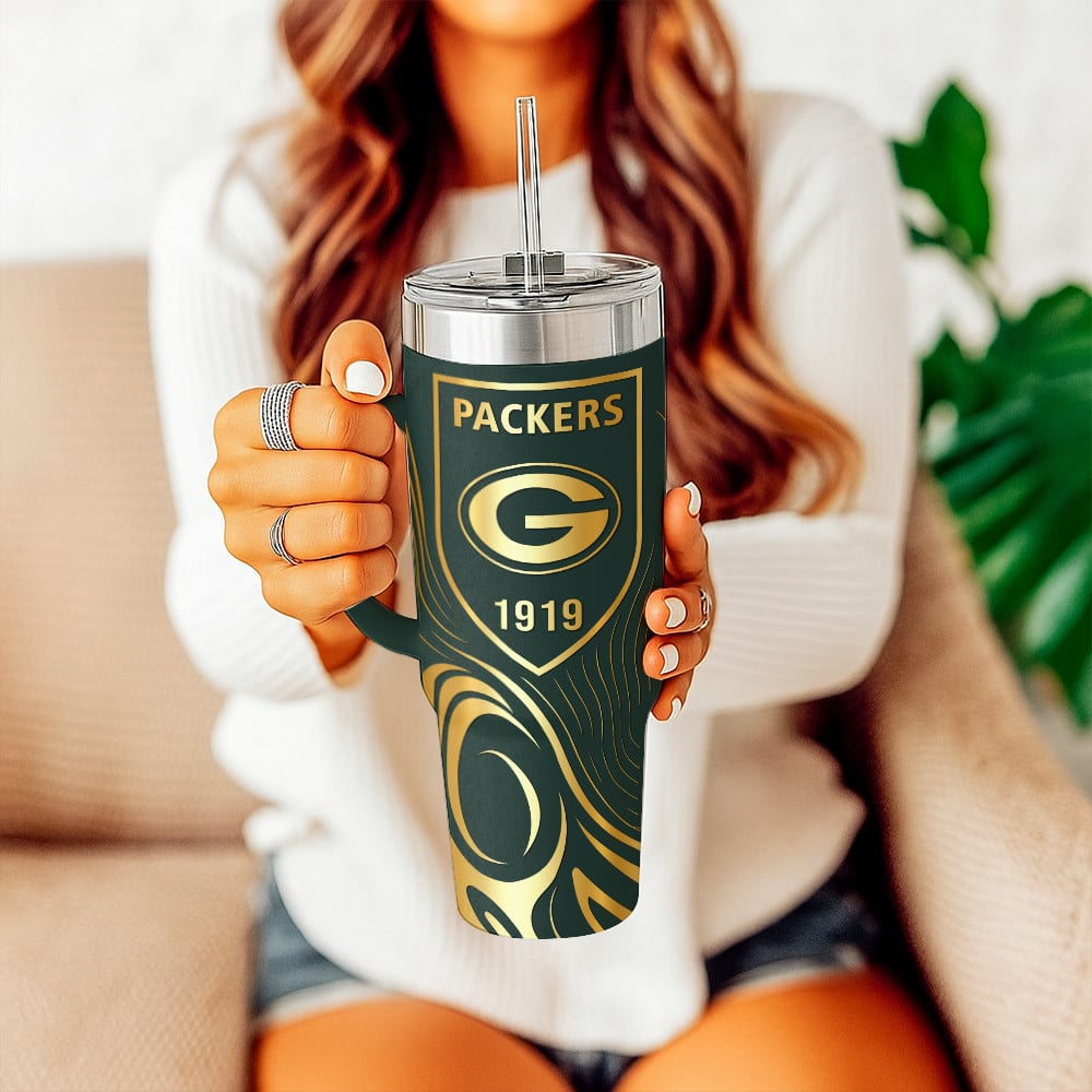Green Bay Packers NFL Custom Stanley Quencher 40oz Stainless Steel Tumbler With Handle