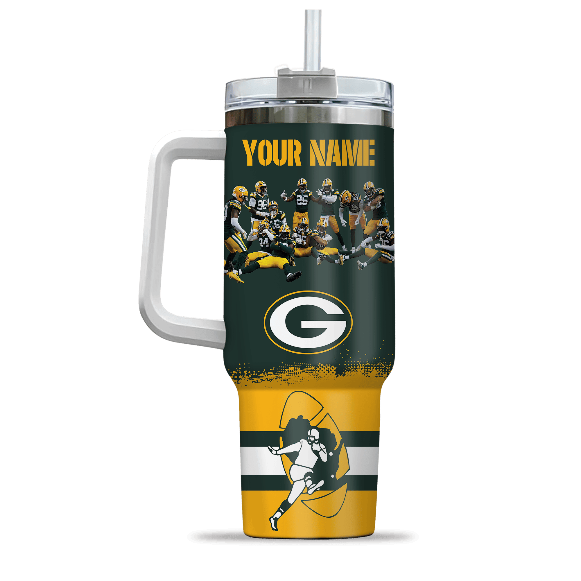 Green Bay Packers NFL Custom Stanley Quencher 40oz Stainless Steel Tumbler With Handle
