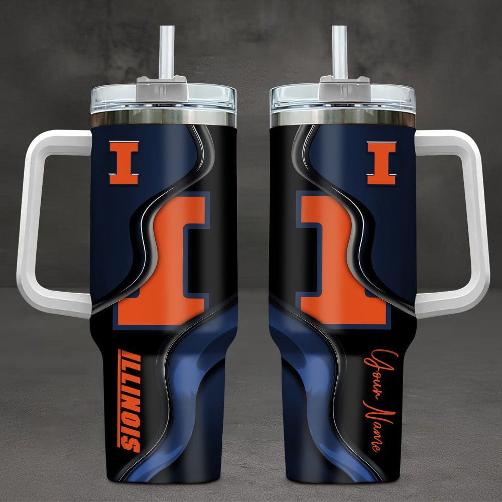 Illinois Fighting Illini NCAA Custom Stanley Quencher 40oz Stainless Steel Tumbler With Handle
