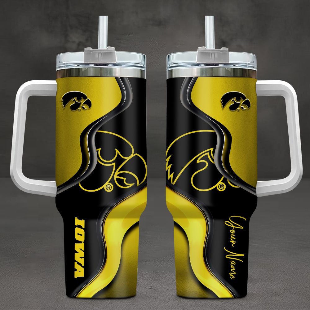 Iowa Hawkeyes NCAA Custom Stanley Quencher 40oz Stainless Steel Tumbler With Handle