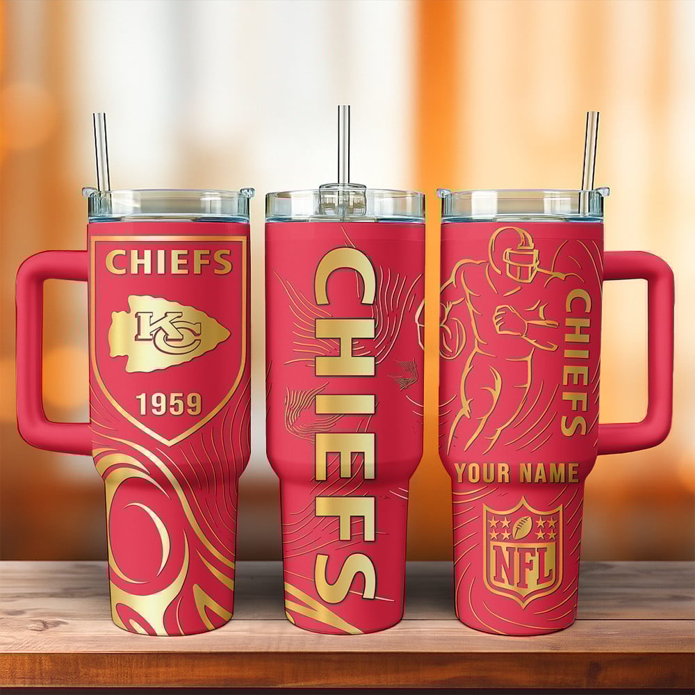 Kansas City Chiefs NFL Custom Stanley Quencher 40oz Stainless Steel Tumbler With Handle