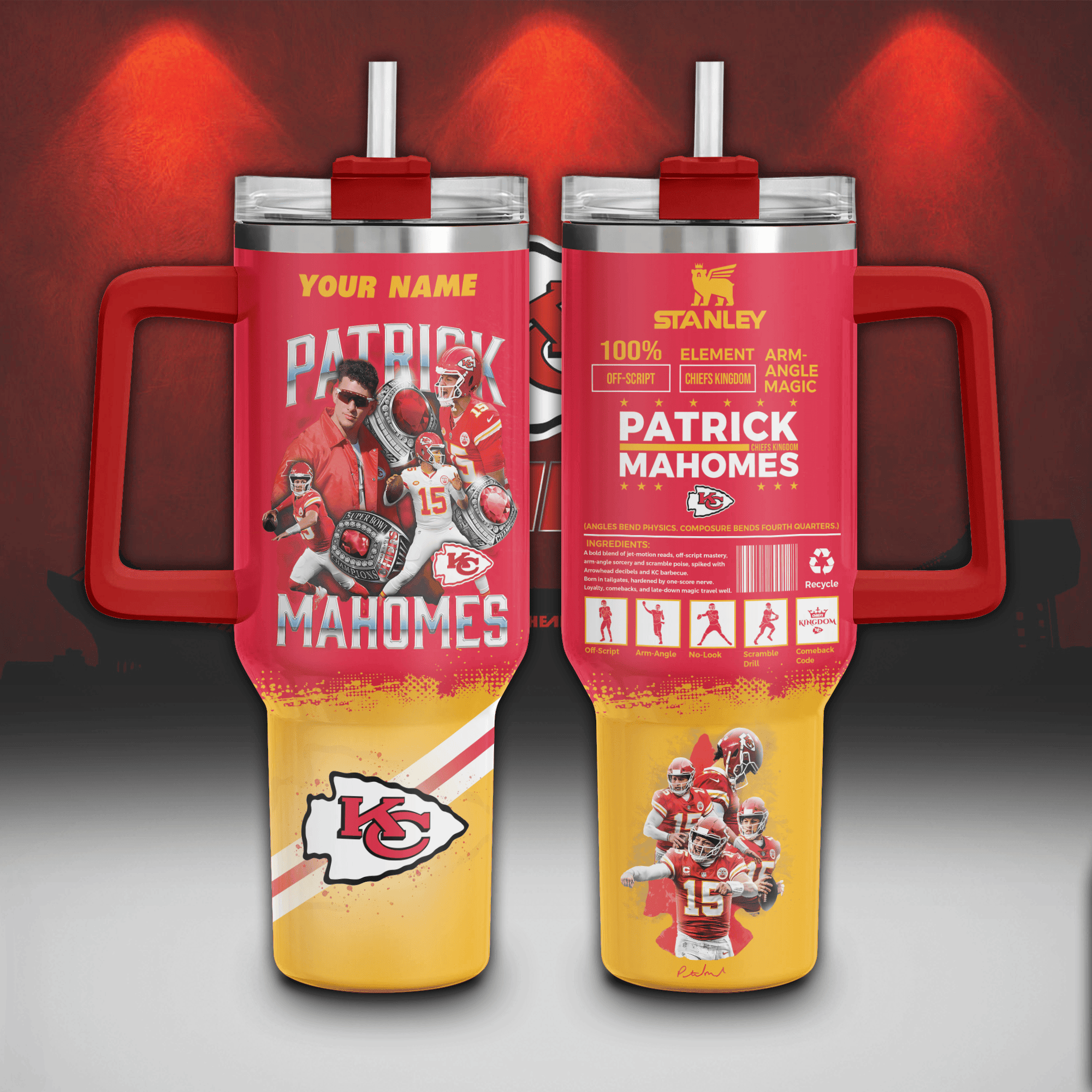 Kansas City Chiefs NFL Custom Stanley Quencher 40oz Stainless Steel Tumbler With Handle
