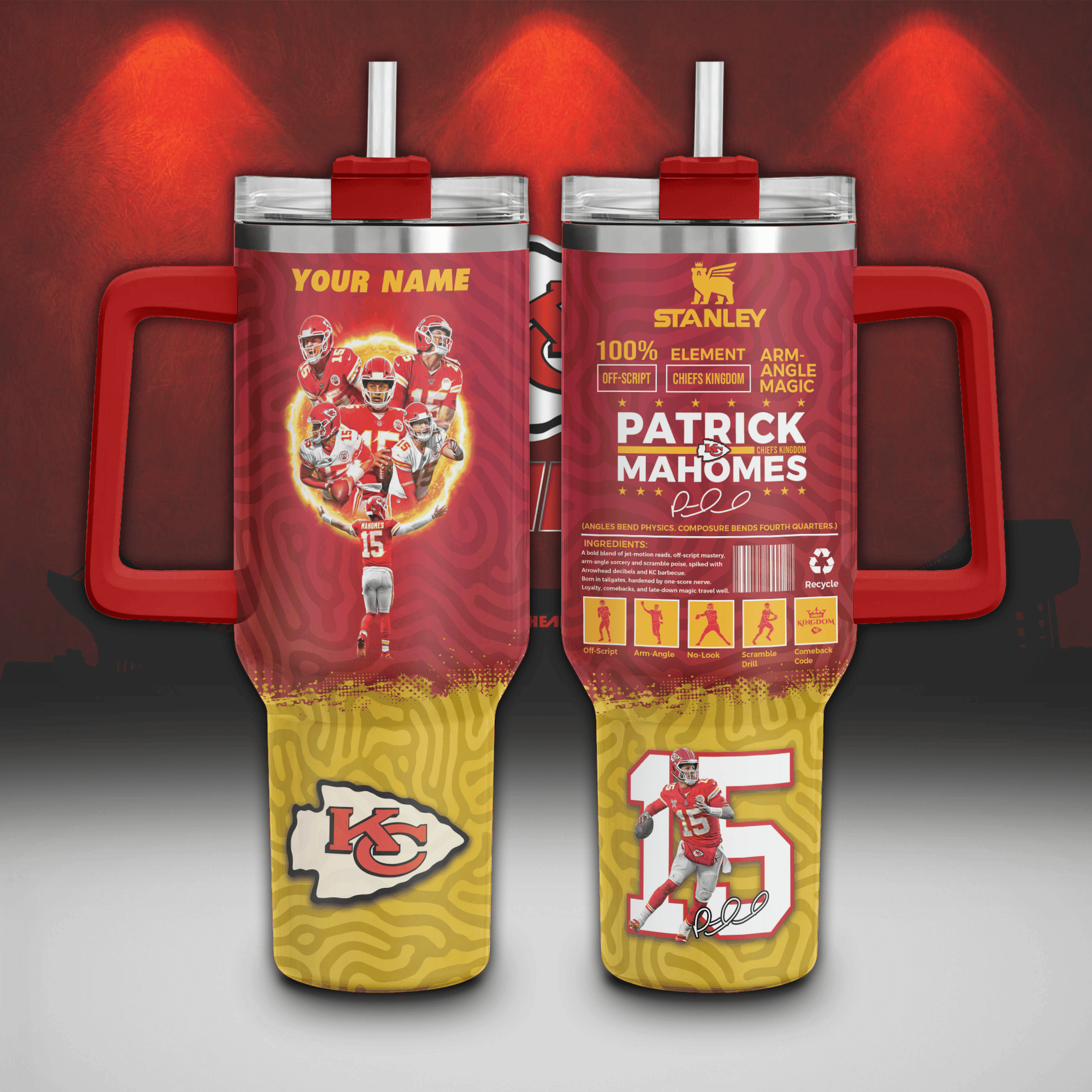 Kansas City Chiefs NFL Custom Stanley Quencher 40oz Stainless Steel Tumbler With Handle