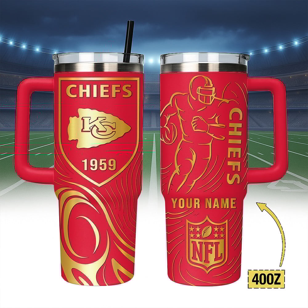 Kansas City Chiefs NFL Custom Stanley Quencher 40oz Stainless Steel Tumbler With Handle