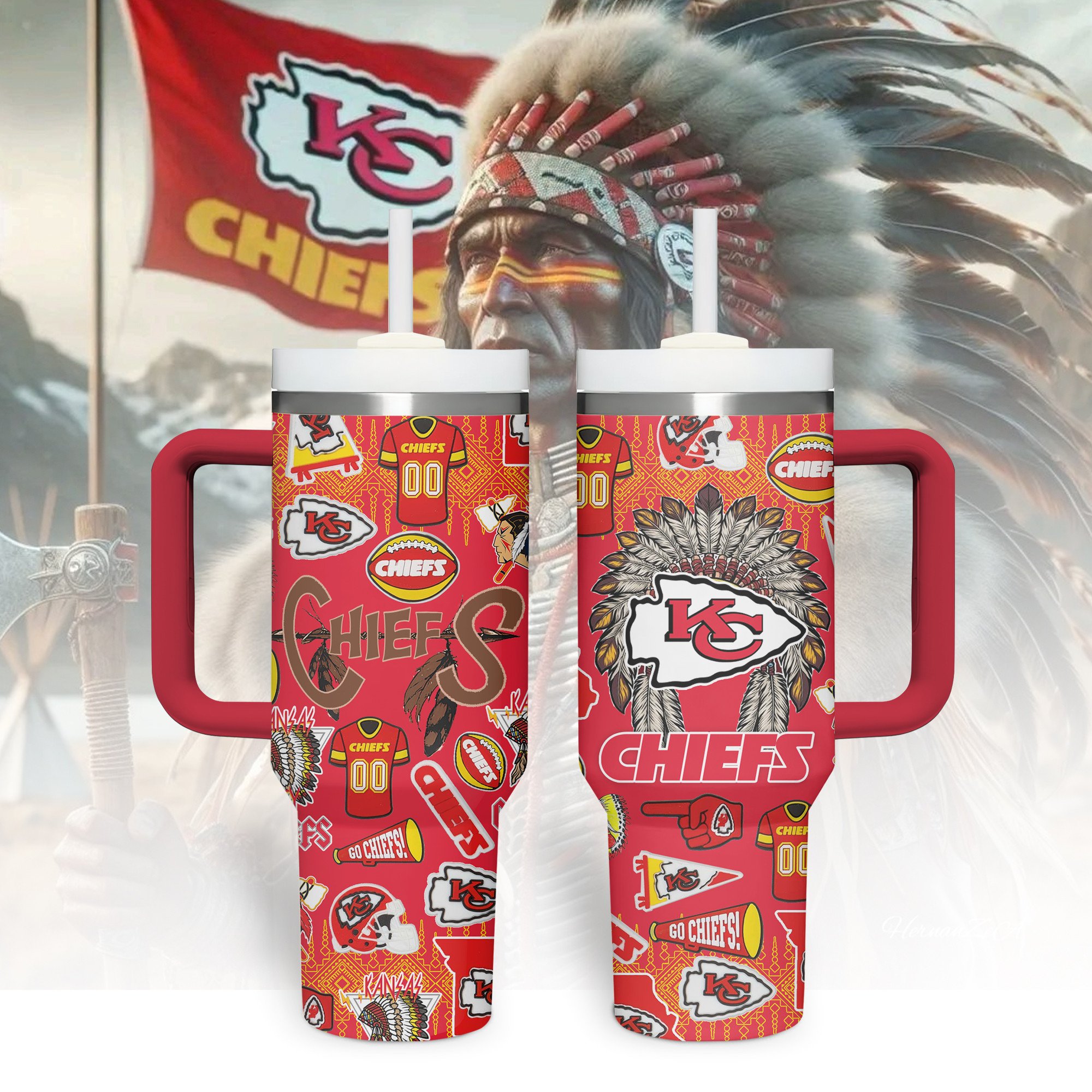 Kansas City Chiefs NFL Custom Stanley Quencher 40oz Stainless Steel Tumbler With Handle