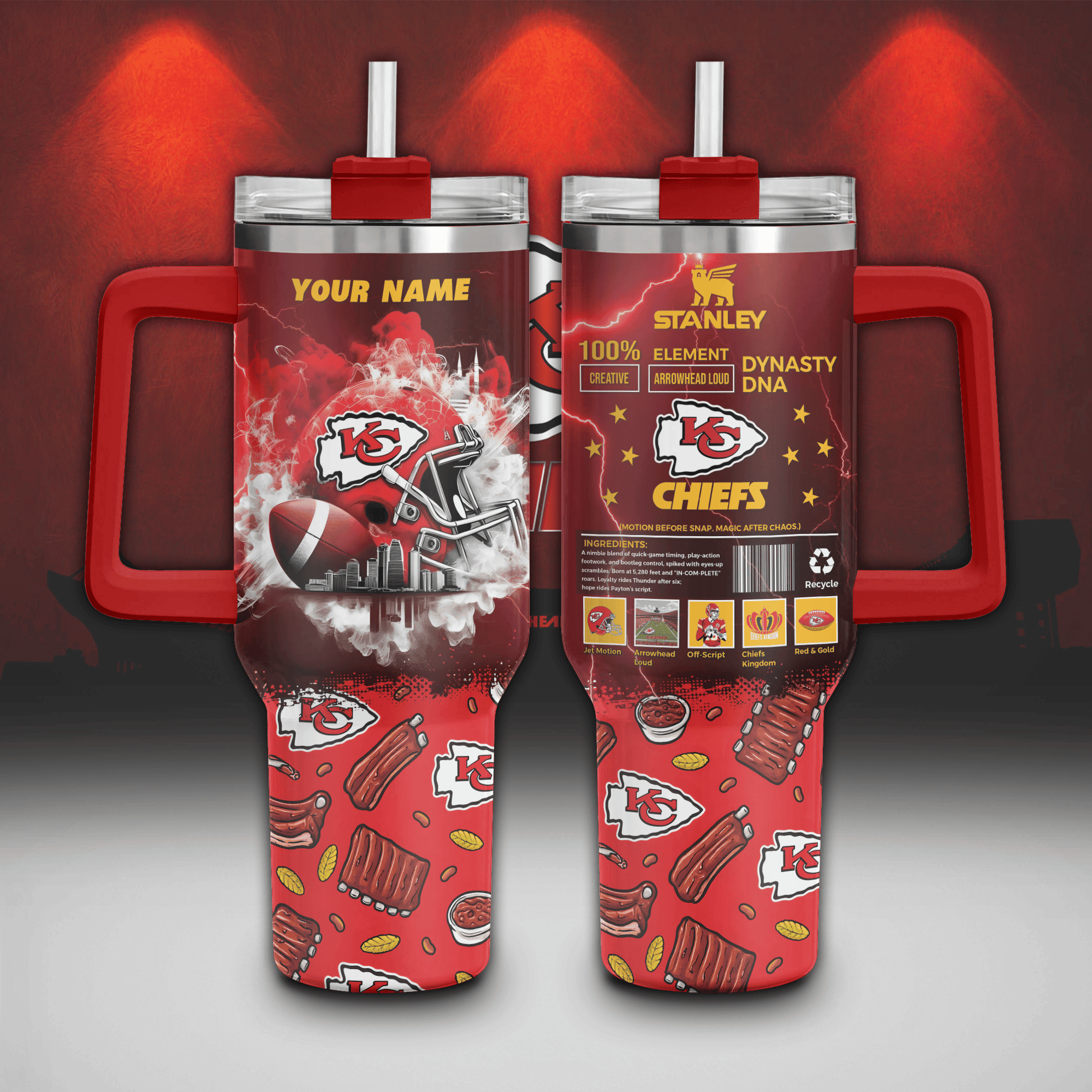 Kansas City Chiefs NFL Custom Stanley Quencher 40oz Stainless Steel Tumbler With Handle