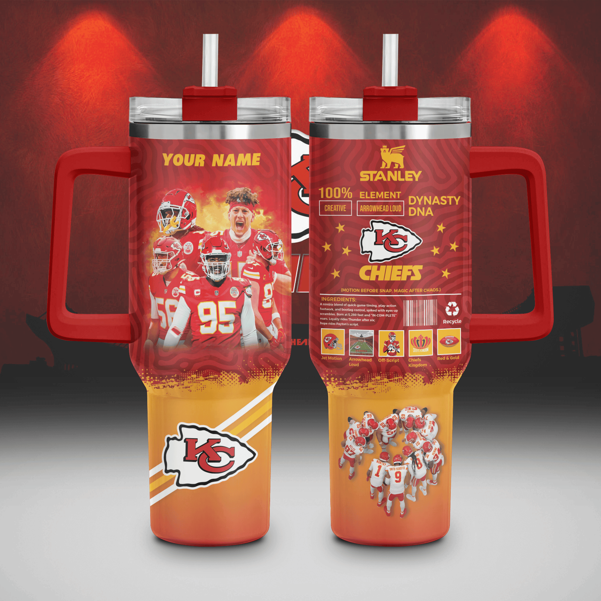 Kansas City Chiefs NFL Custom Stanley Quencher 40oz Stainless Steel Tumbler With Handle