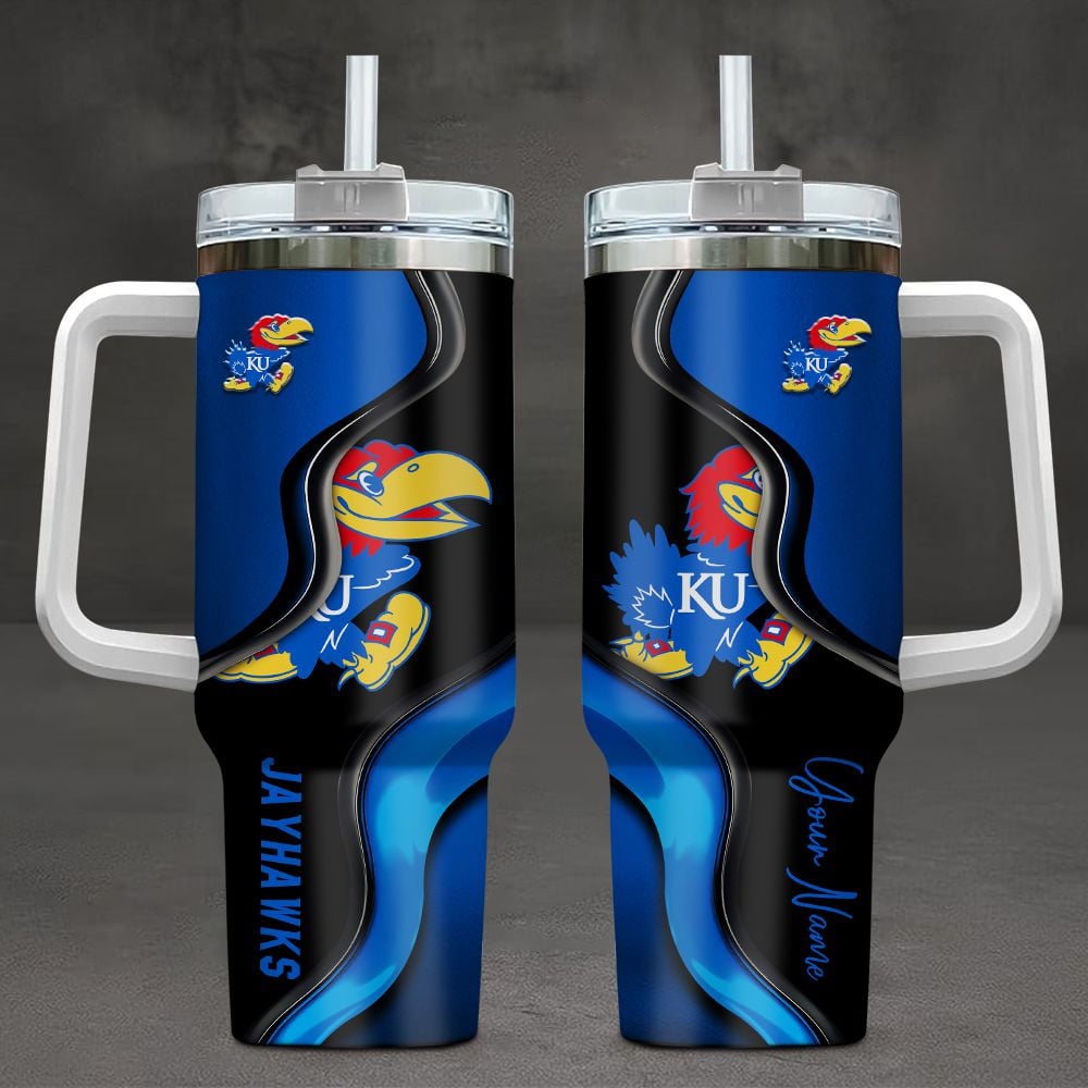 Kansas Jayhawks NCAA Custom Stanley Quencher 40oz Stainless Steel Tumbler With Handle