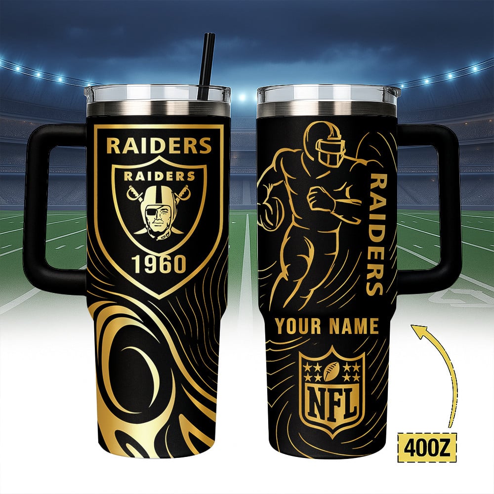 Las Vegas Raiders NFL Custom Stanley Quencher 40oz Stainless Steel Tumbler With Handle