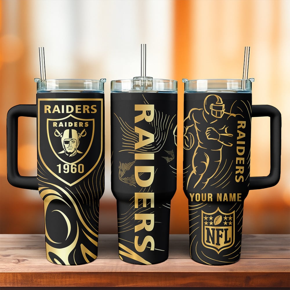 Las Vegas Raiders NFL Custom Stanley Quencher 40oz Stainless Steel Tumbler With Handle