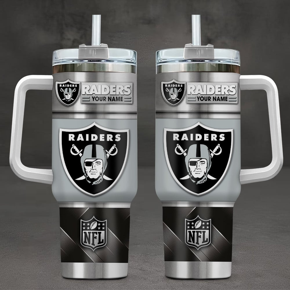 Las Vegas Raiders NFL Custom Stanley Quencher 40oz Stainless Steel Tumbler With Handle