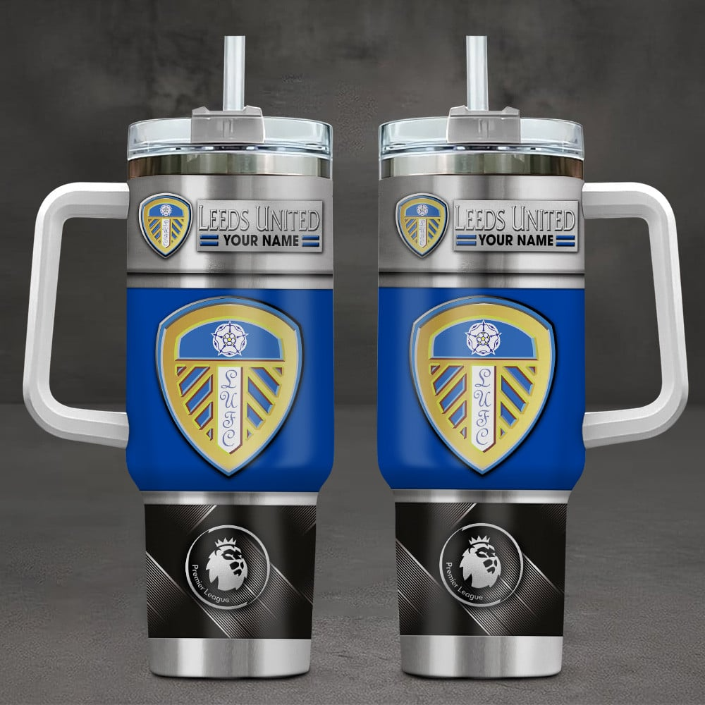 Leeds United F.C EPL Custom Stanley Quencher 40oz Stainless Steel Tumbler With Handle