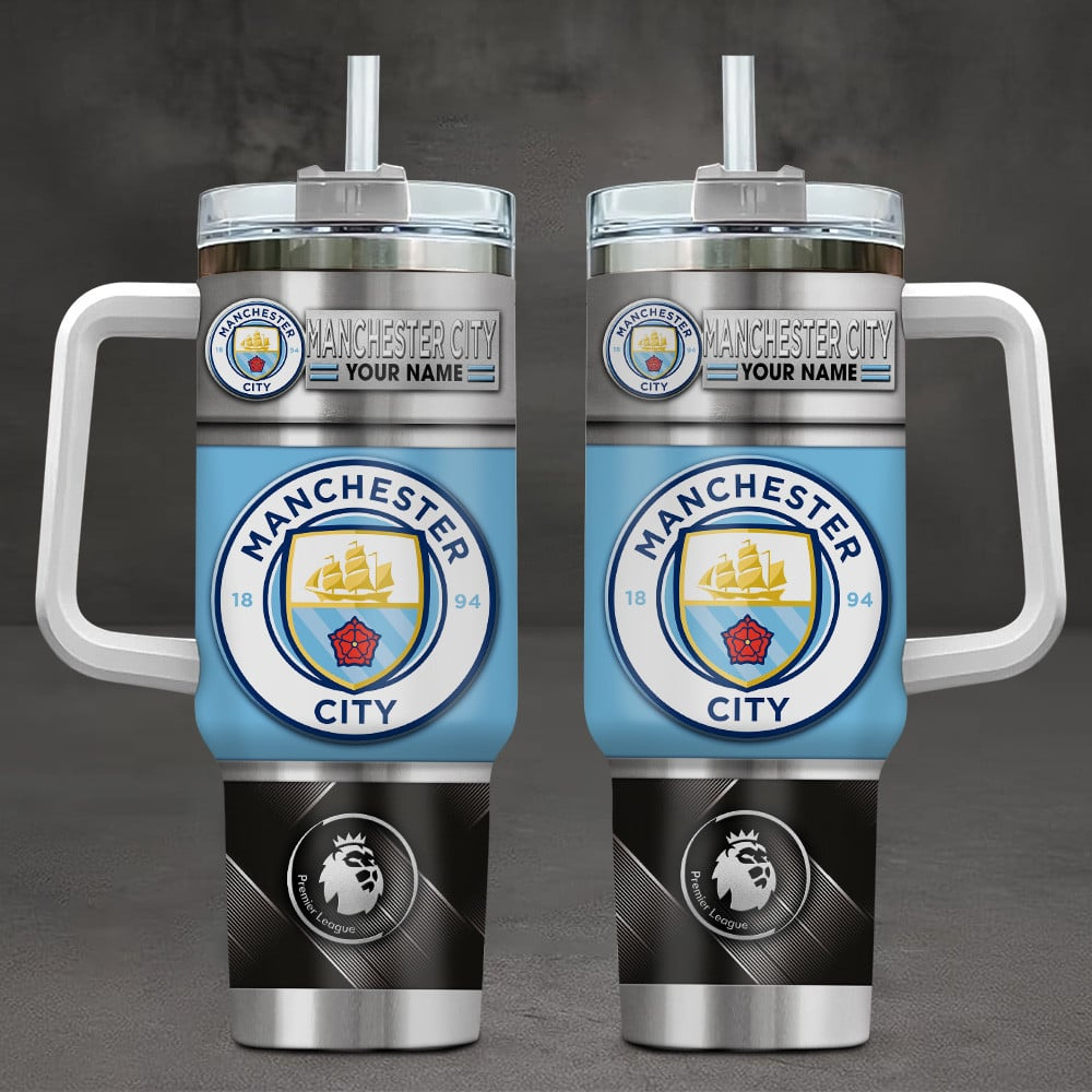 Manchester City F.C EPL Custom Stanley Quencher 40oz Stainless Steel Tumbler With Handle