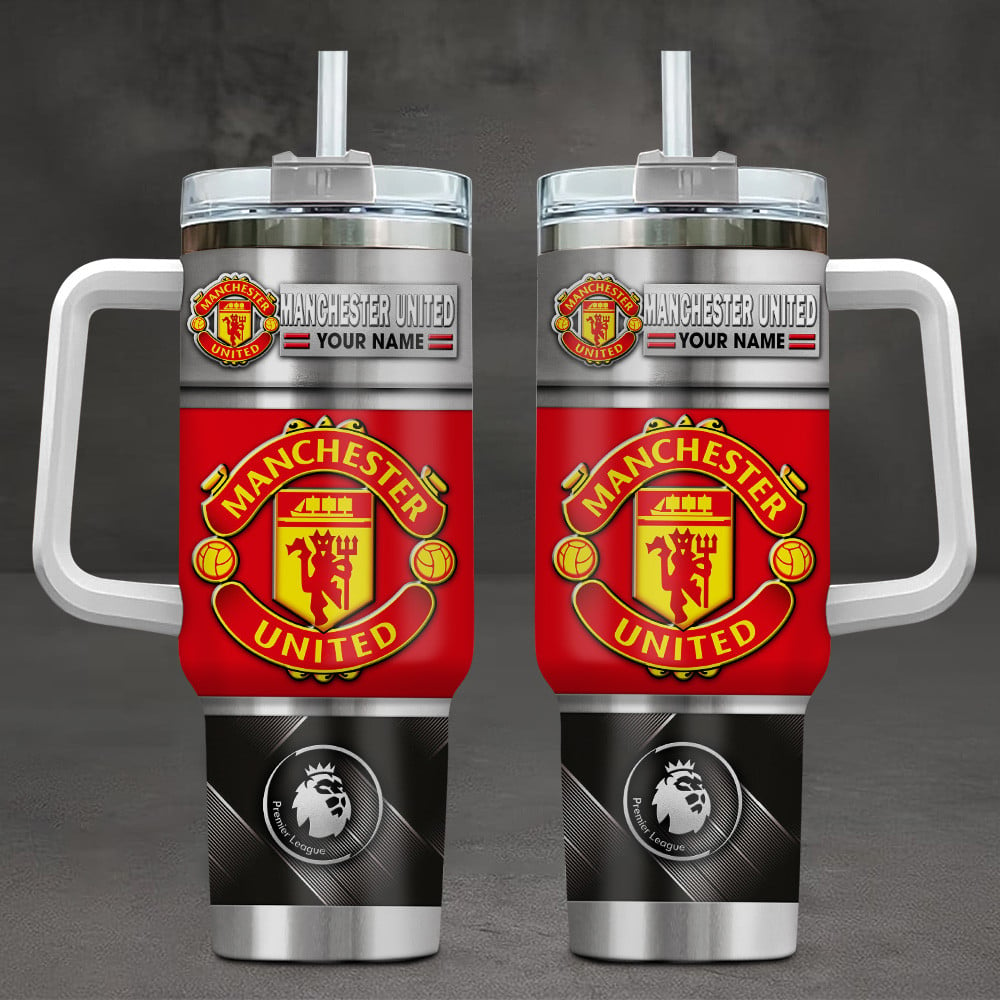 Manchester United EPL Custom Stanley Quencher 40oz Stainless Steel Tumbler With Handle