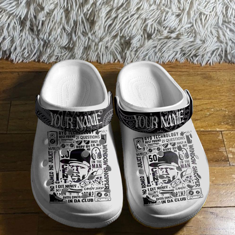 Merchidea 50 Cent Music Crocs Crocband Clogs Shoes Comfortable For Men Women and Kids