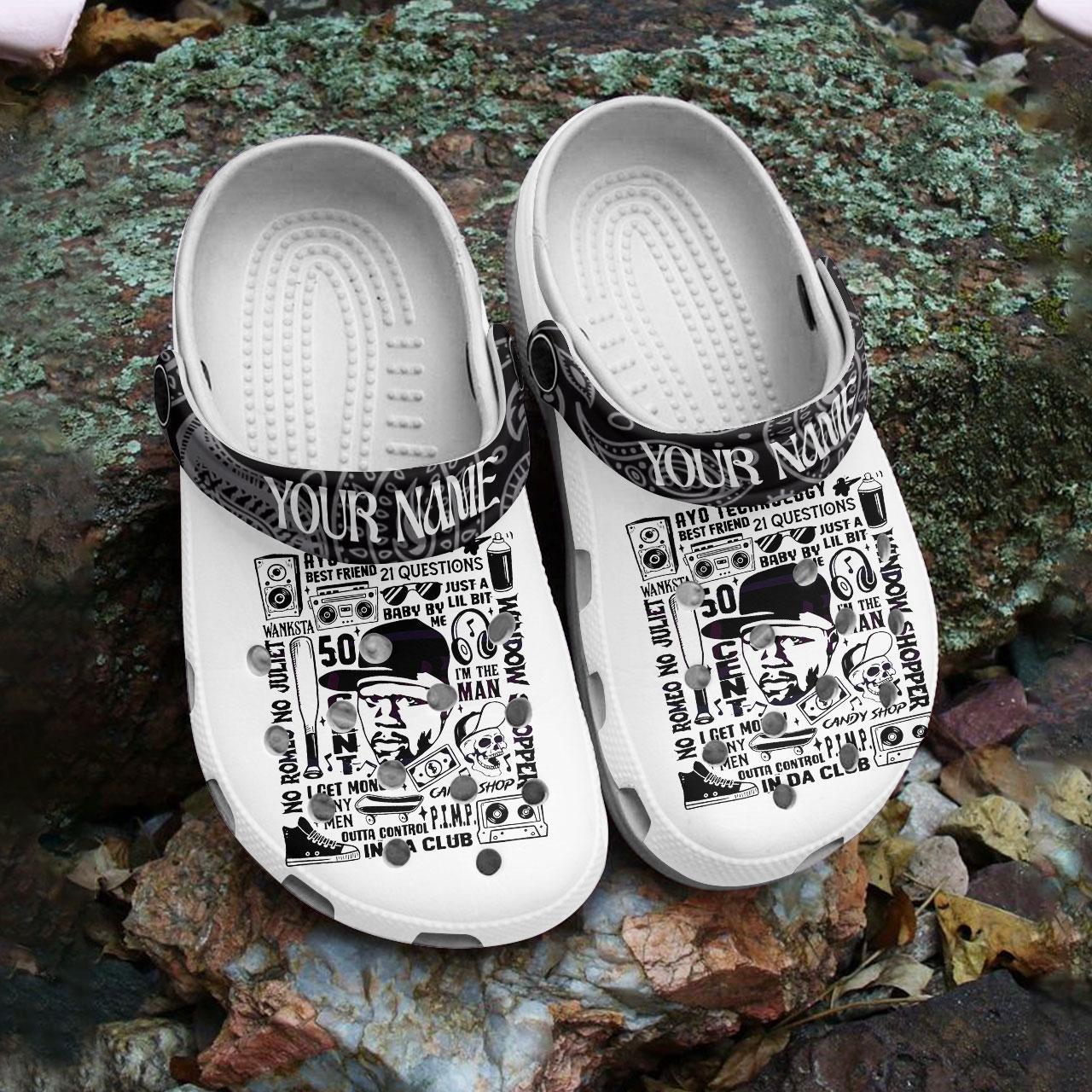 Merchidea 50 Cent Music Crocs Crocband Clogs Shoes Comfortable For Men Women and Kids