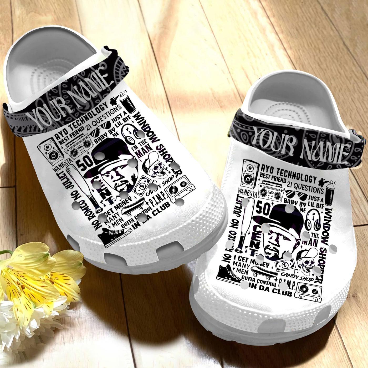 Merchidea 50 Cent Music Crocs Crocband Clogs Shoes Comfortable For Men Women and Kids