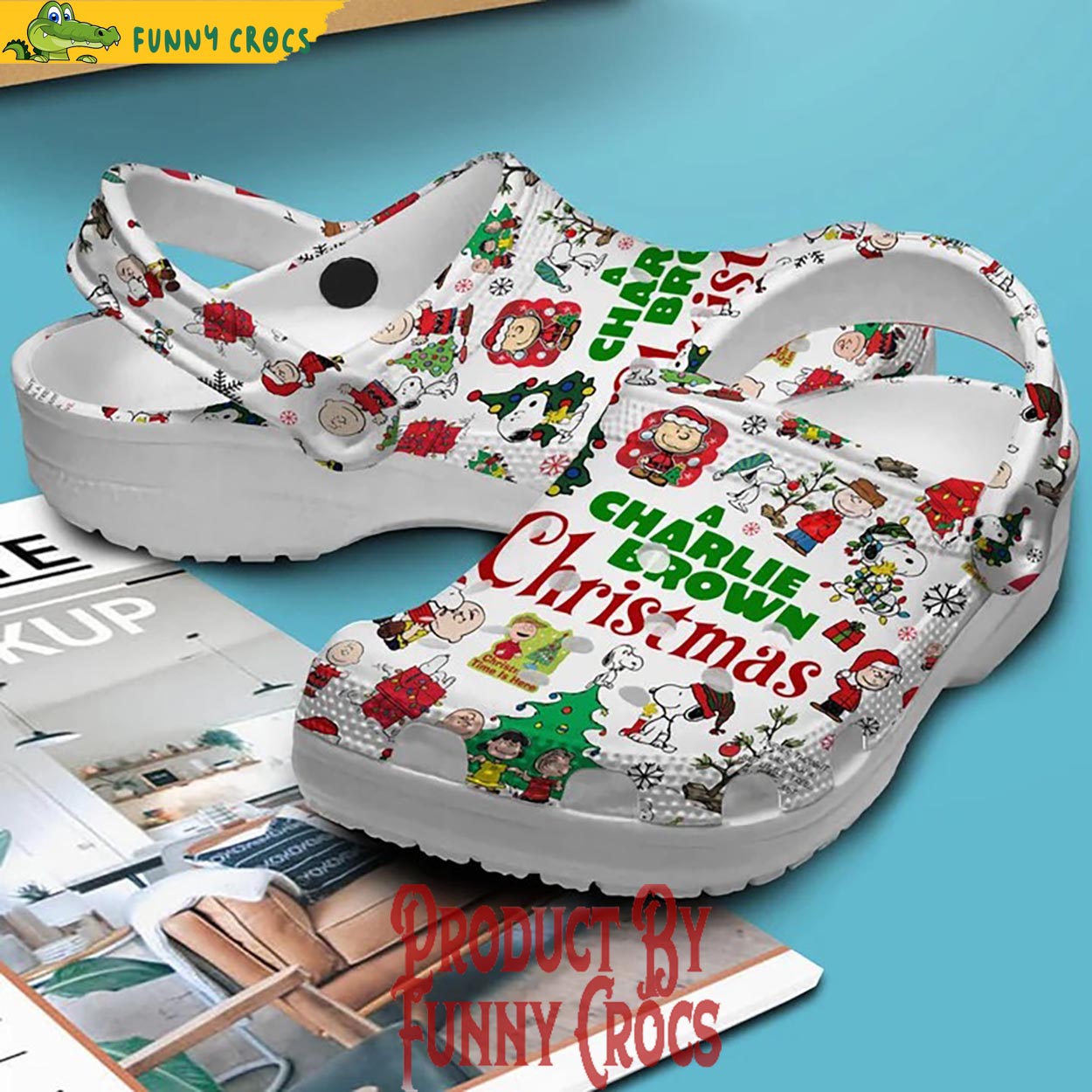 Merchidea A Charlie Brown And Snoopy Cartoon Christmas Crocs Crocband Clogs Shoes Comfortable For Men Women and Kids