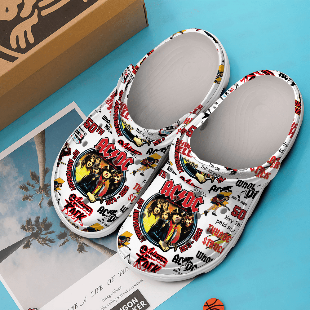 Merchidea ACDC 50th anniversary Band Music Crocs Crocband Clogs Shoes Comfortable For Men Women and Kids