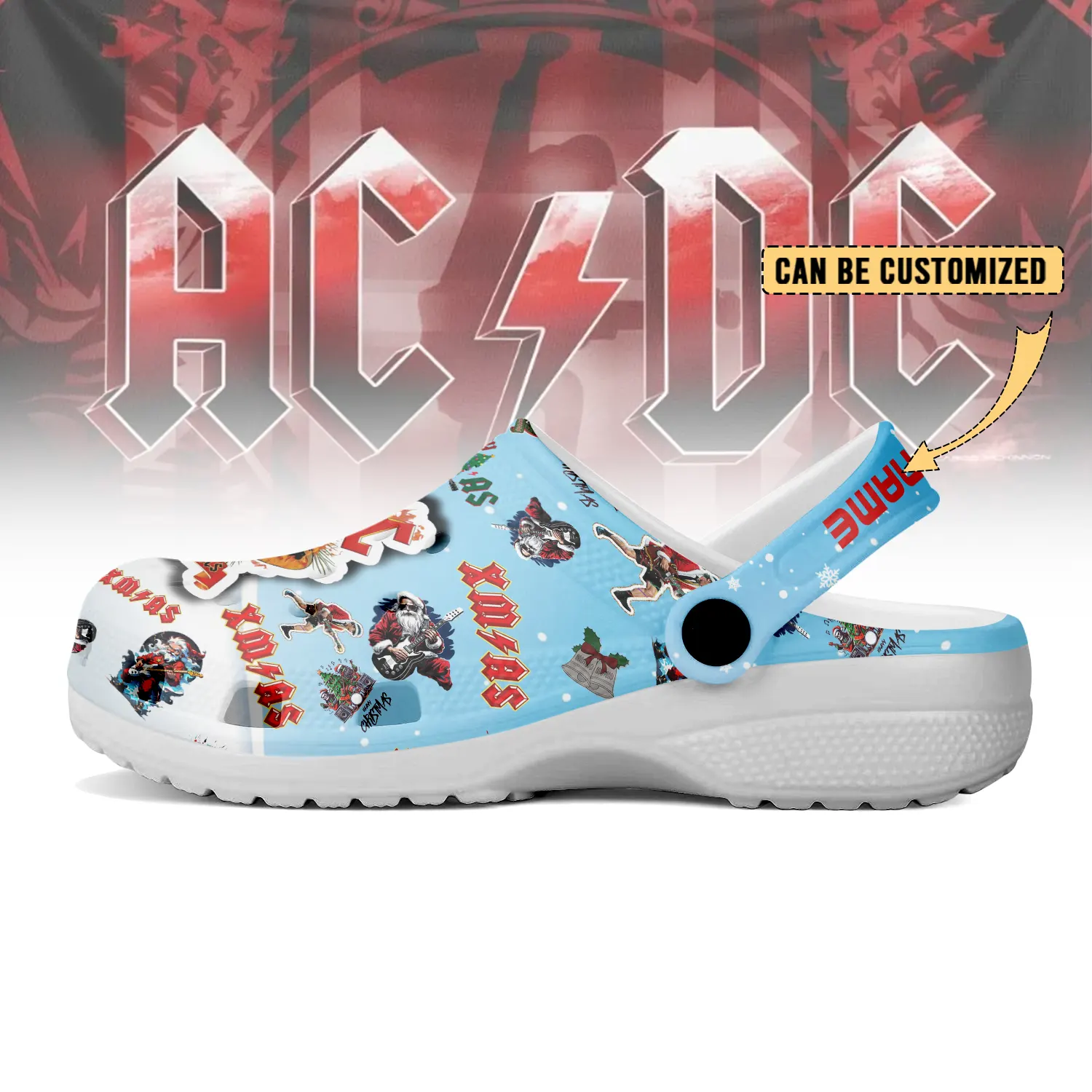 Merchidea AC/DC x Christmas Music Crocs Crocband Clogs Shoes Comfortable For Men Women and Kids