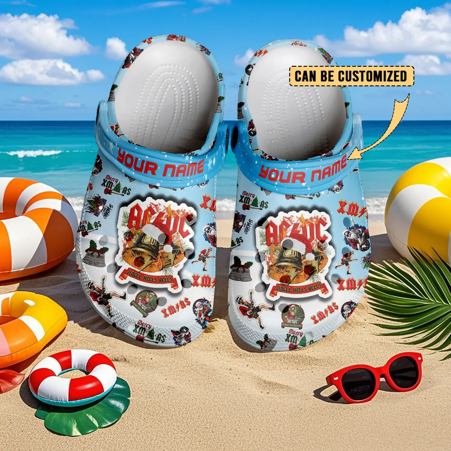 Merchidea AC/DC x Christmas Music Crocs Crocband Clogs Shoes Comfortable For Men Women and Kids