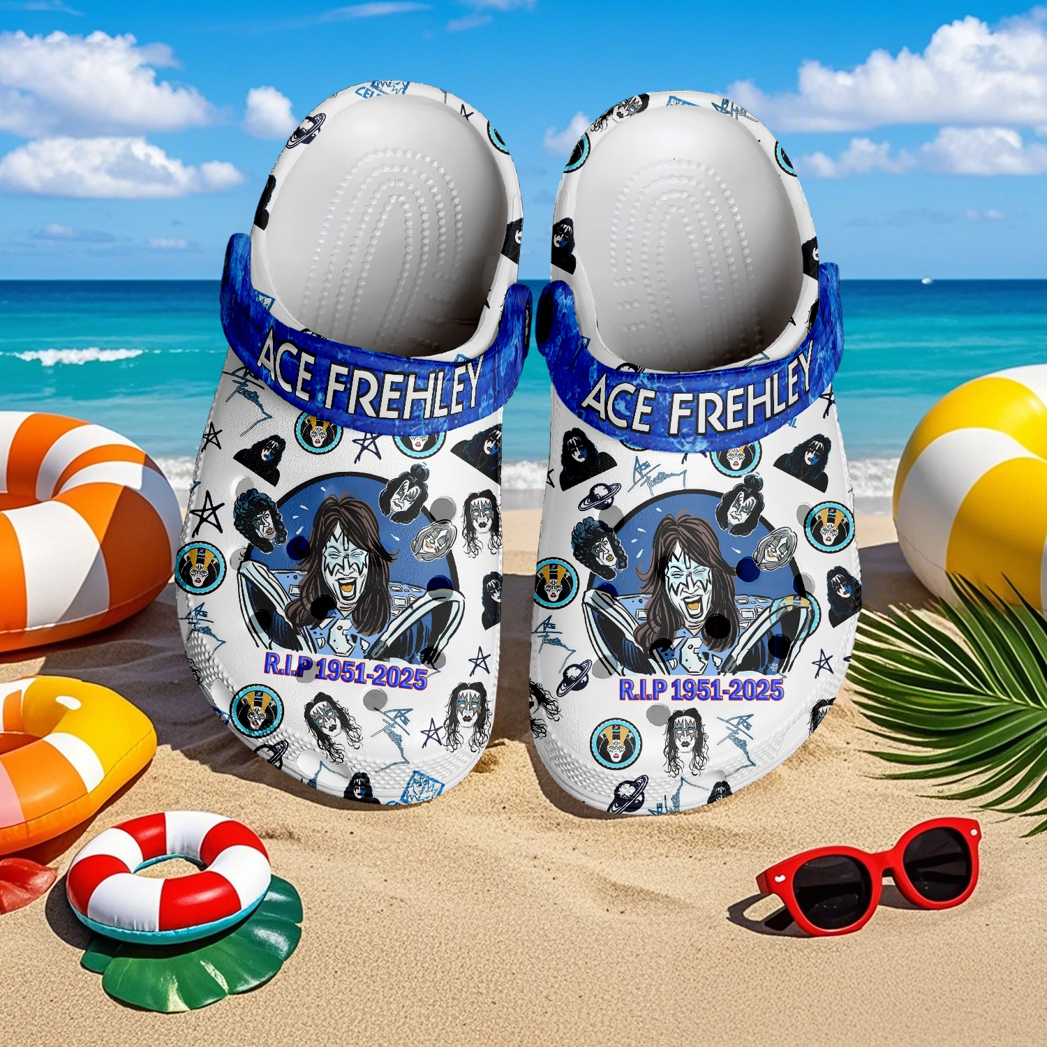 Merchidea Ace Frehley x Kiss Band Music Crocs Crocband Clogs Shoes Comfortable For Men Women and Kids