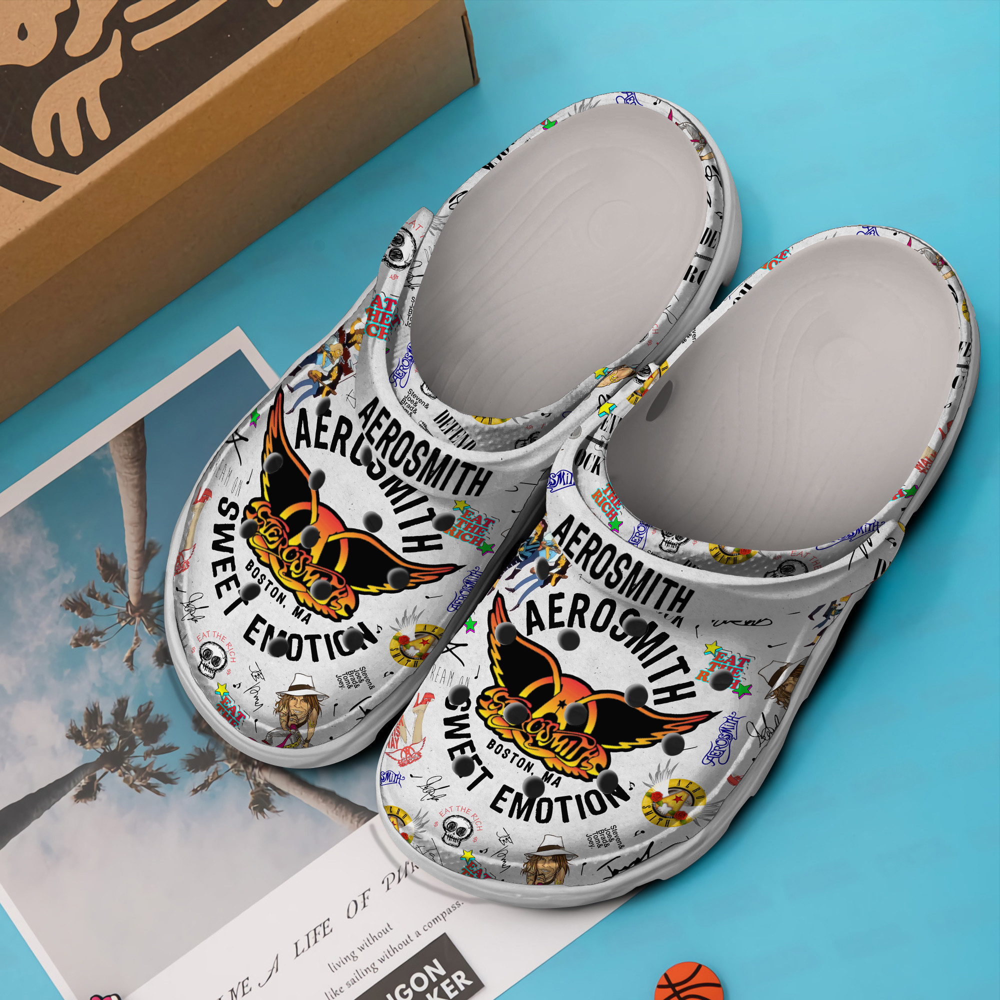Merchidea Aerosmith Music Crocs Crocband Clogs Shoes Comfortable For Men Women and Kids